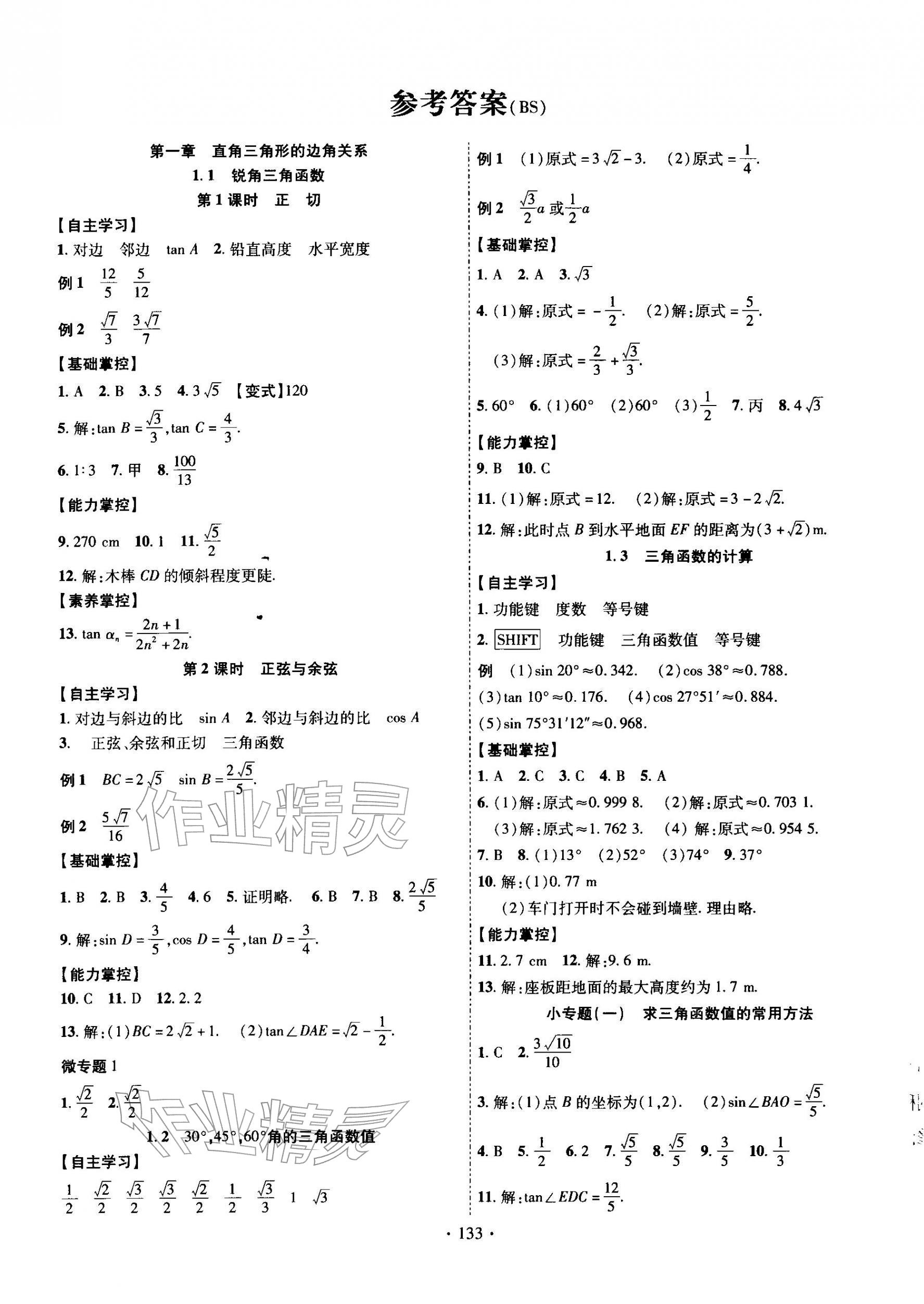 2026年课时掌控九年级数学下册北师大版&nbsp;第1页
