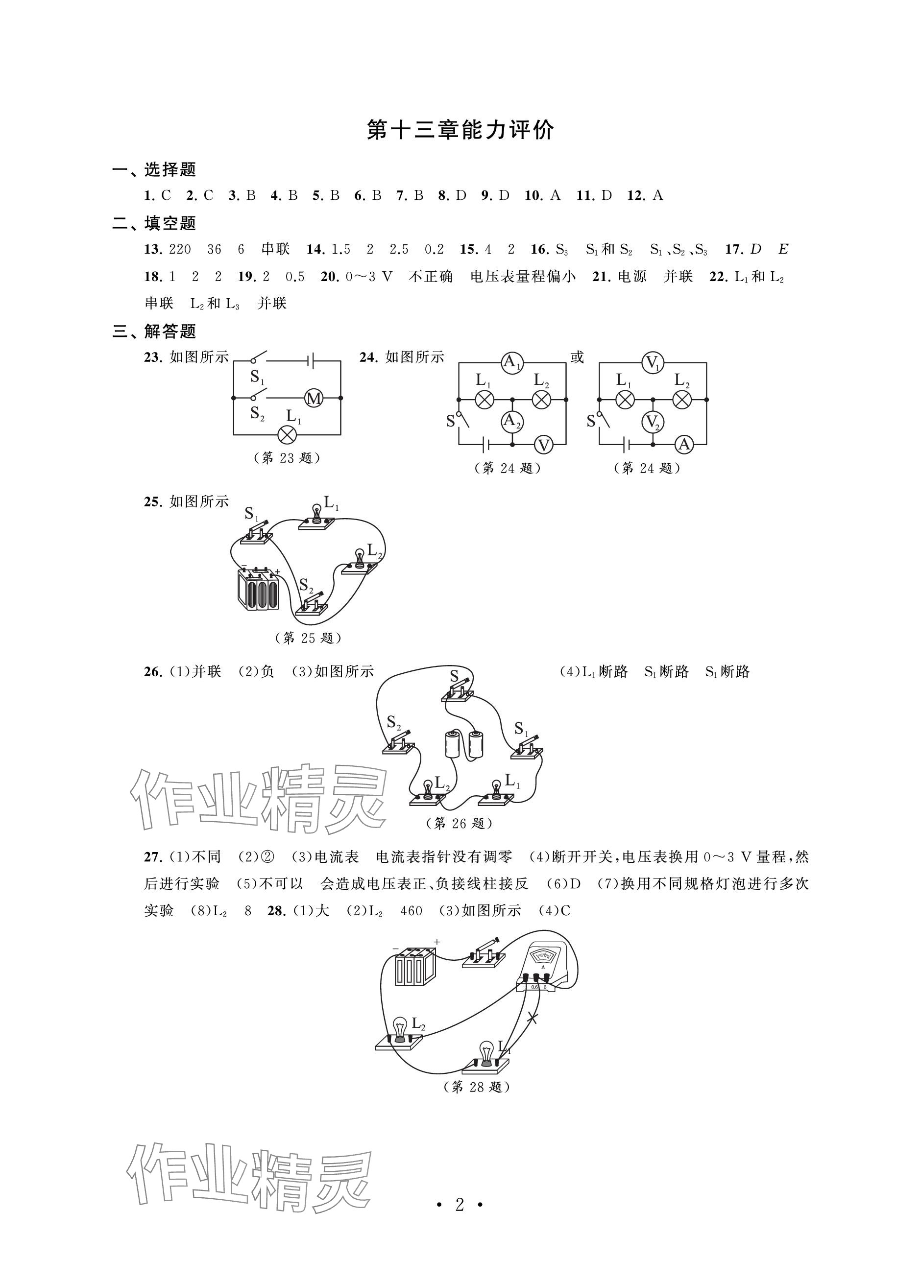 2023年初中物理配套單元評(píng)價(jià)九年級(jí)上冊(cè)蘇科版 參考答案第2頁(yè)