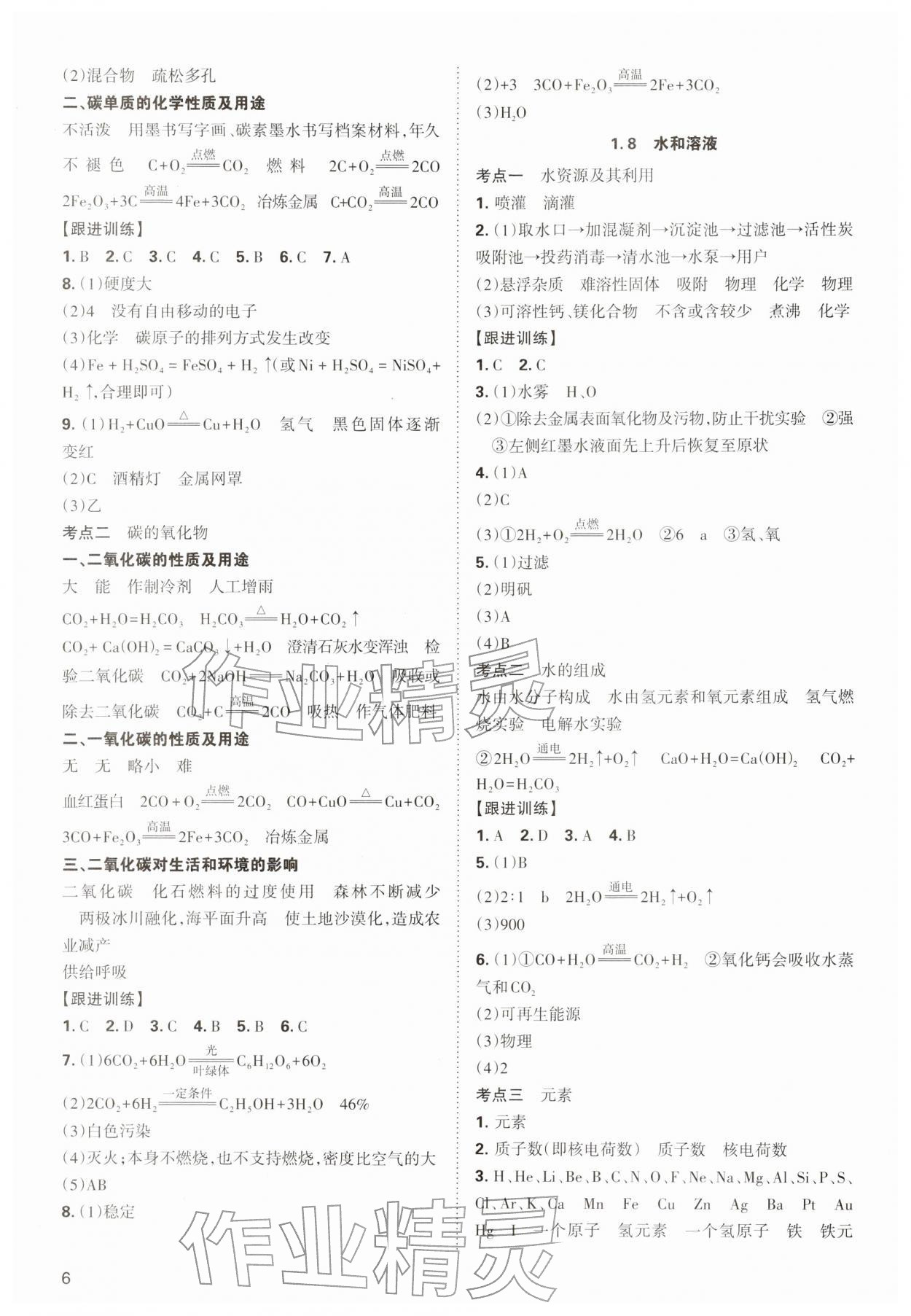 2026年中考复习指导与优化训练化学&nbsp;参考答案第6页