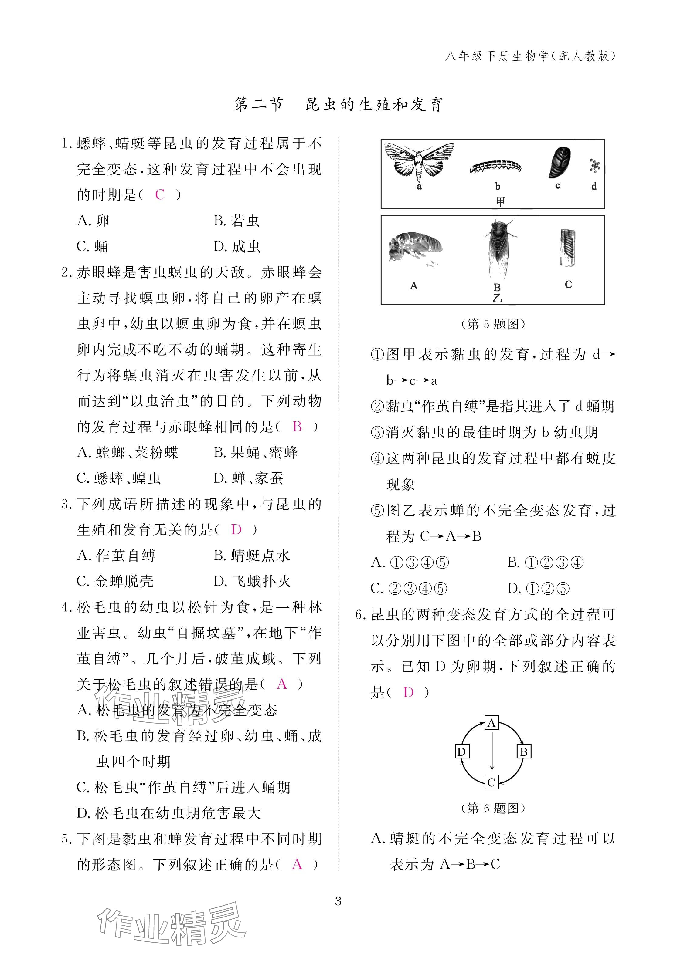 2025年作業(yè)本江西教育出版社八年級(jí)生物下冊(cè)人教版 參考答案第3頁(yè)