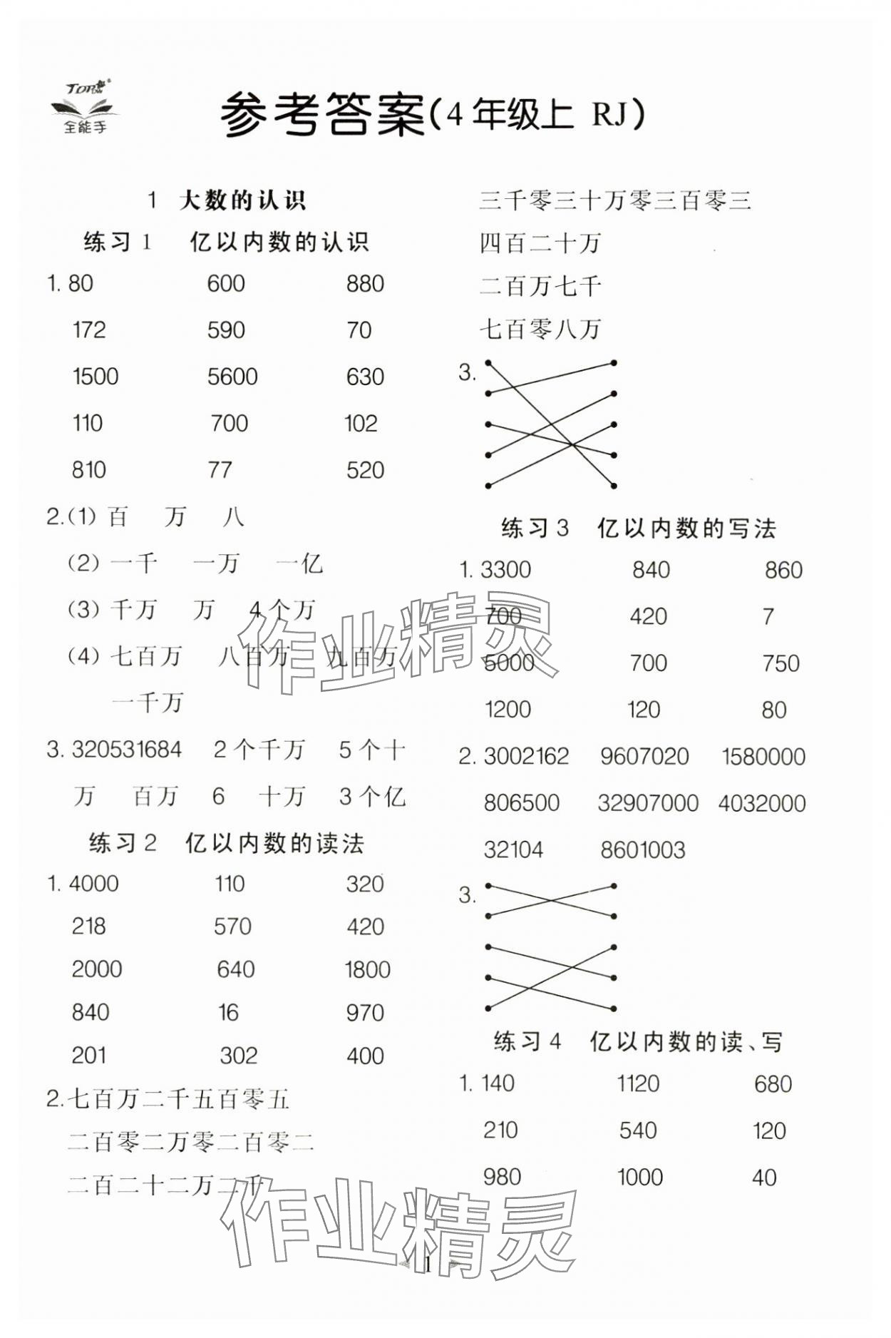 2024年全能手口算速算簡算綜合訓練四年級數(shù)學上冊人教版 第1頁