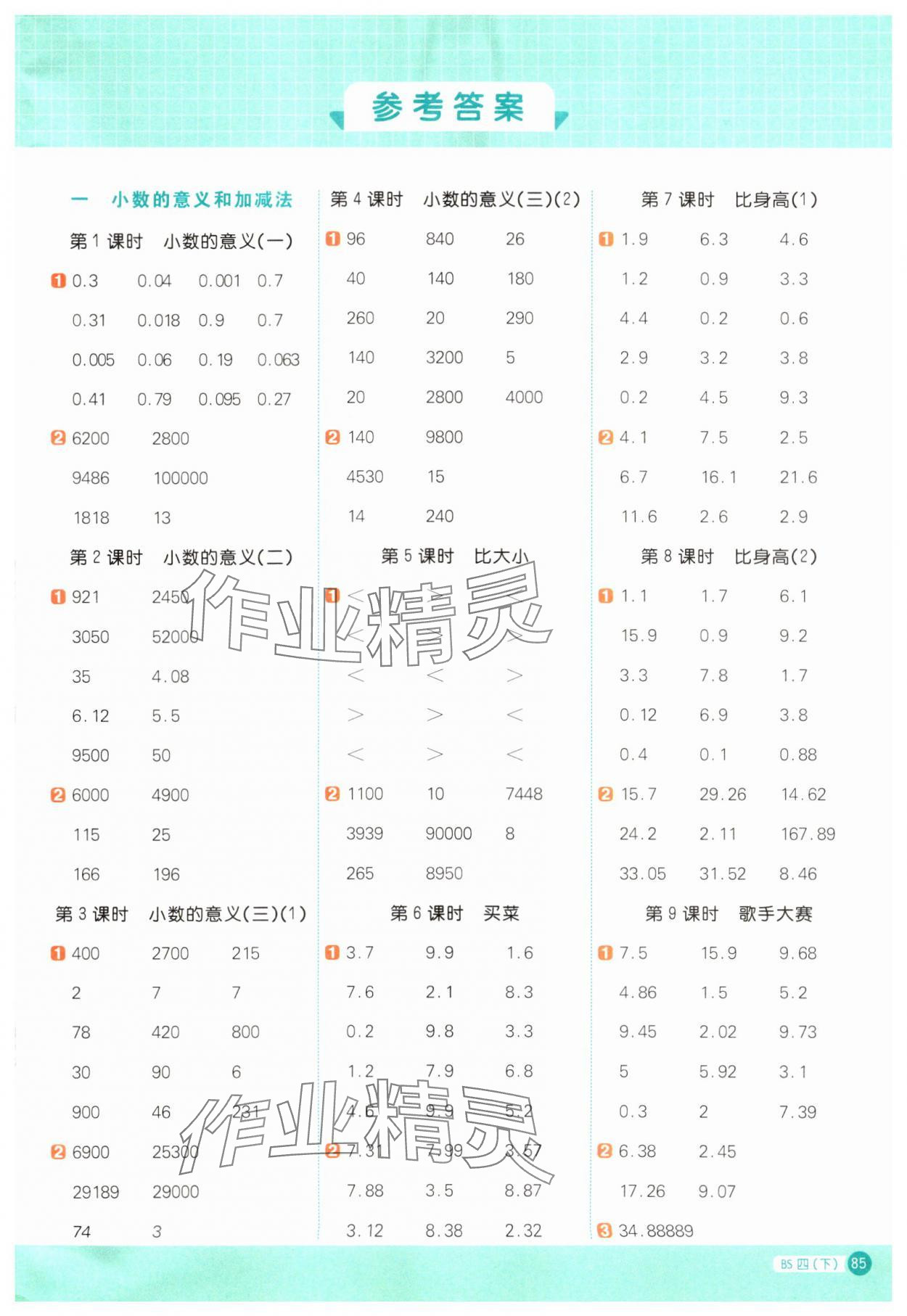 2024年陽光同學(xué)計算小達(dá)人四年級數(shù)學(xué)下冊北師大版 第1頁