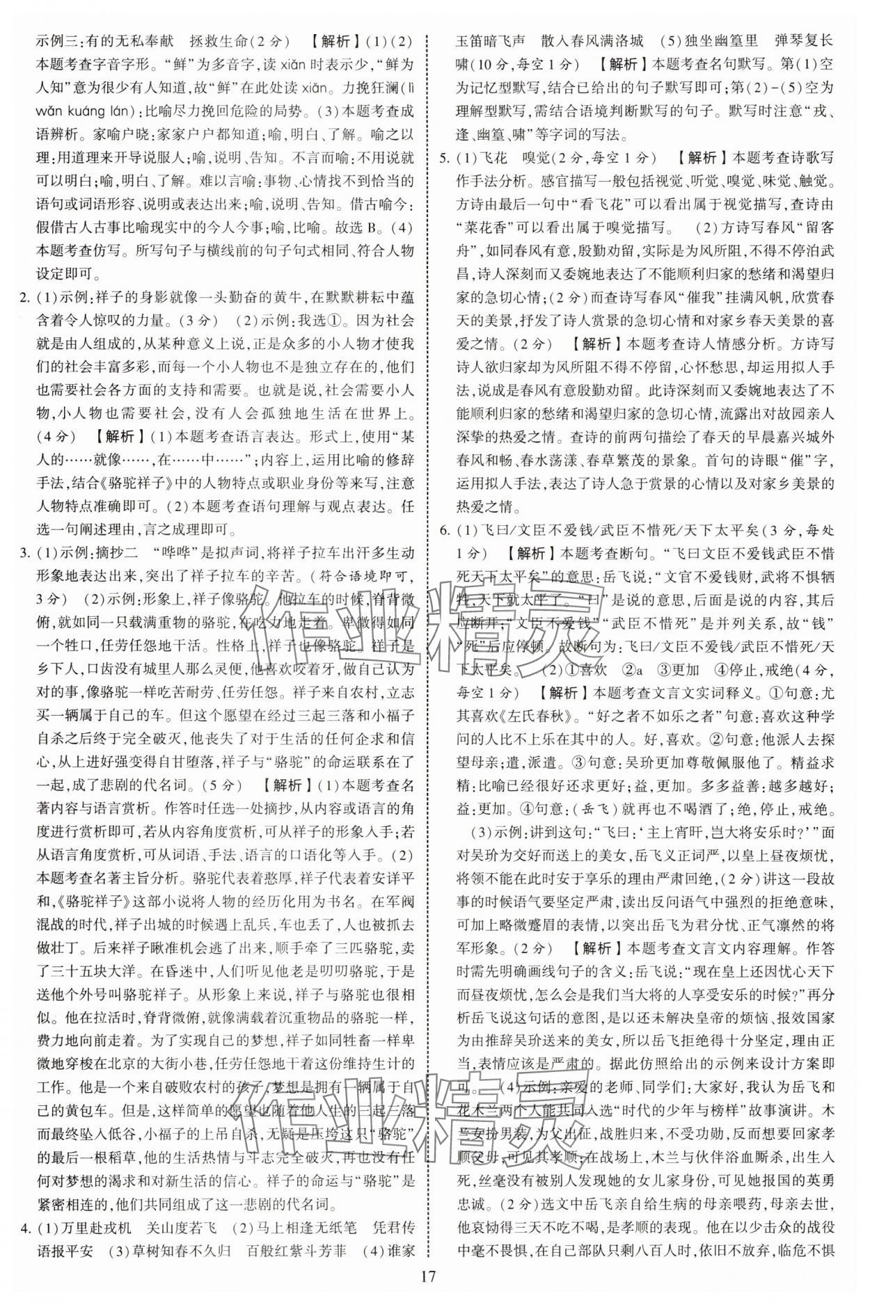 2025年學霸提優大試卷七年級語文下冊人教版 參考答案第17頁