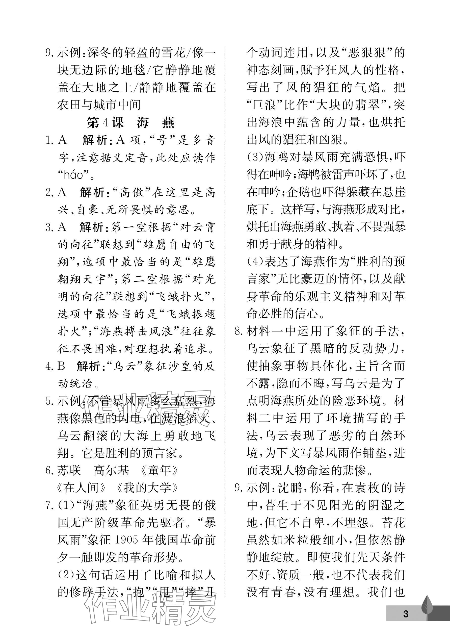 2025年黃岡作業(yè)本武漢大學(xué)出版社九年級(jí)語(yǔ)文下冊(cè)人教版 參考答案第3頁(yè)