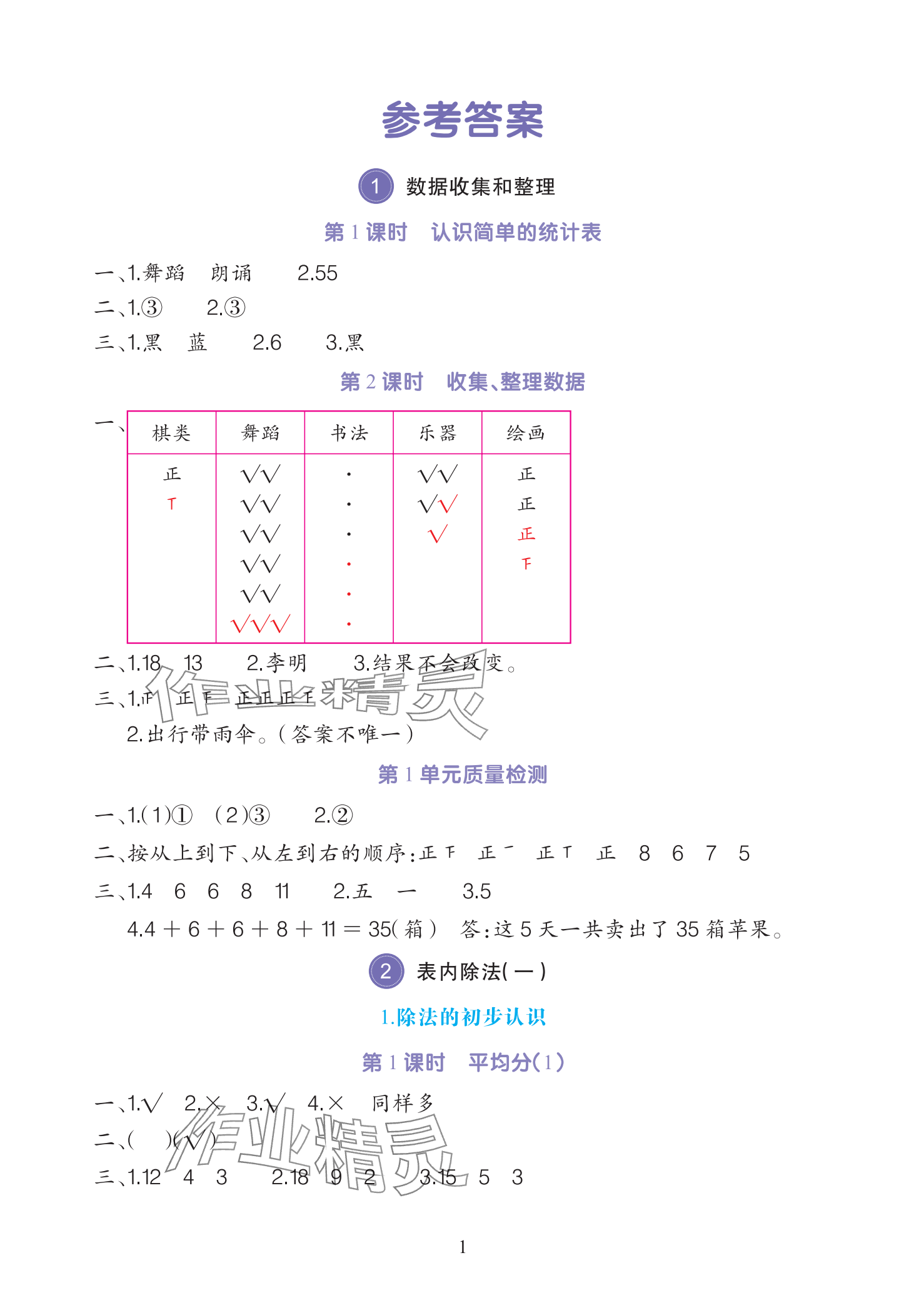 2025年全程培優同步訓練二年級數學下冊人教版 參考答案第1頁