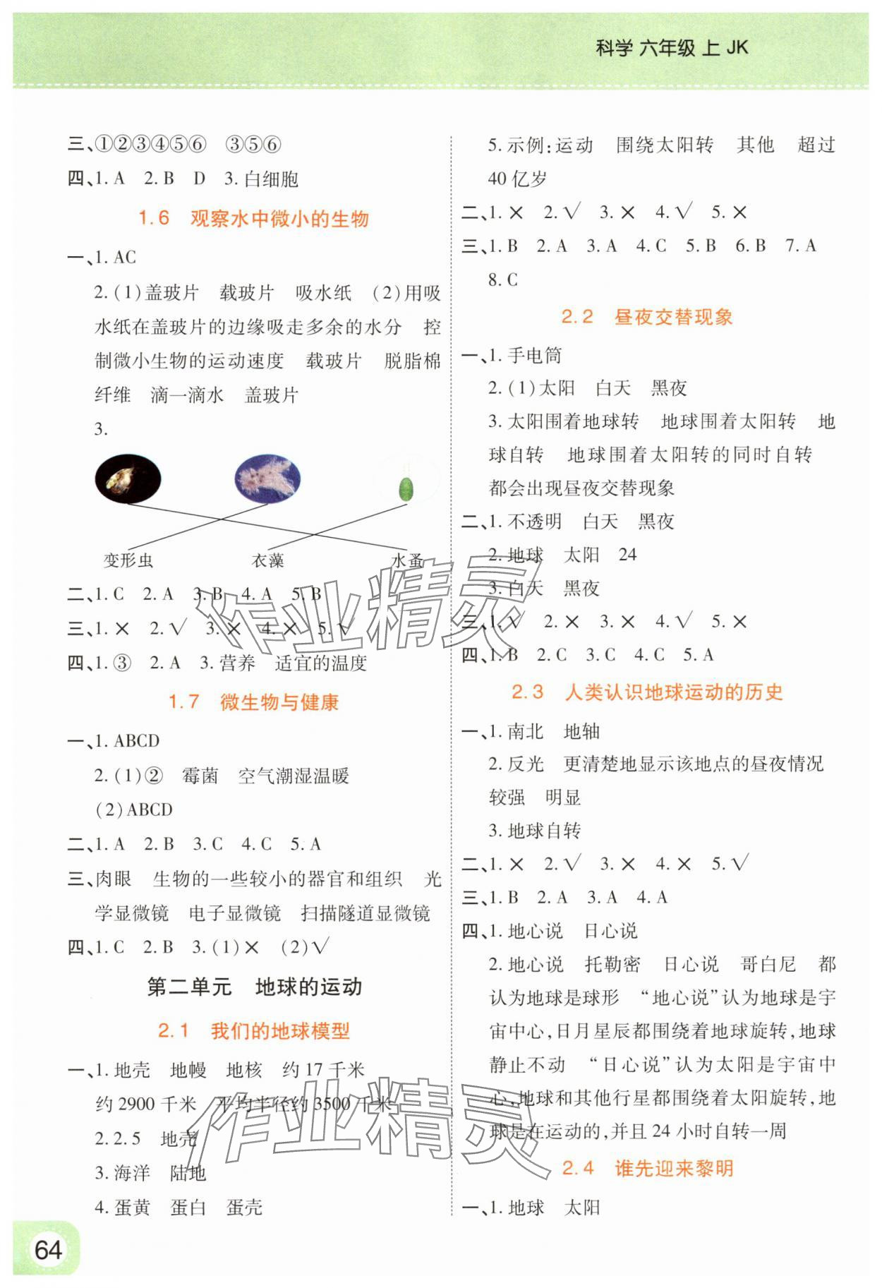 2025年黄冈同步练一日一练六年级科学上册教科版 参考答案第2页