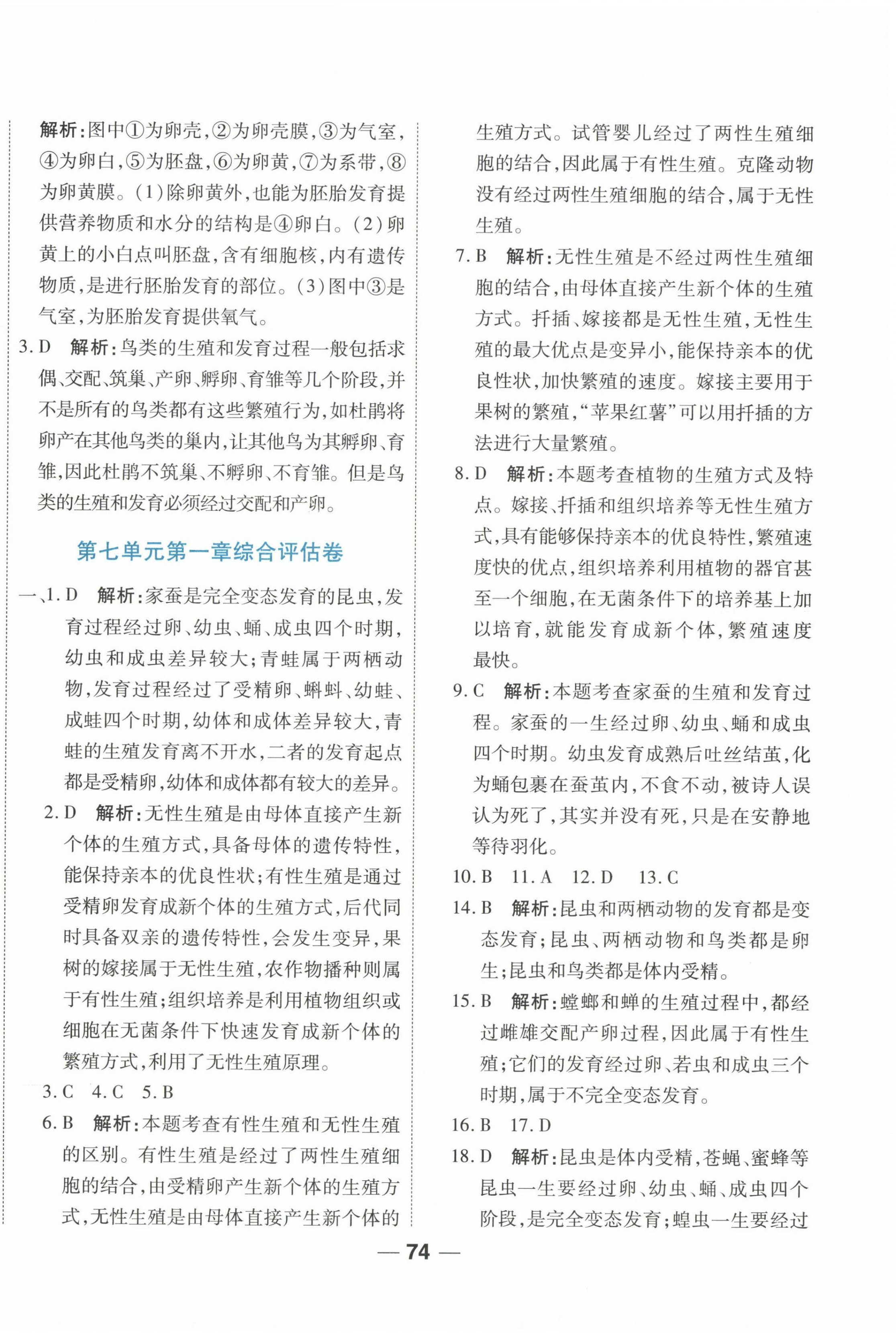 2025年单元专题测试一卷通八年级生物下册通用版 参考答案第2页