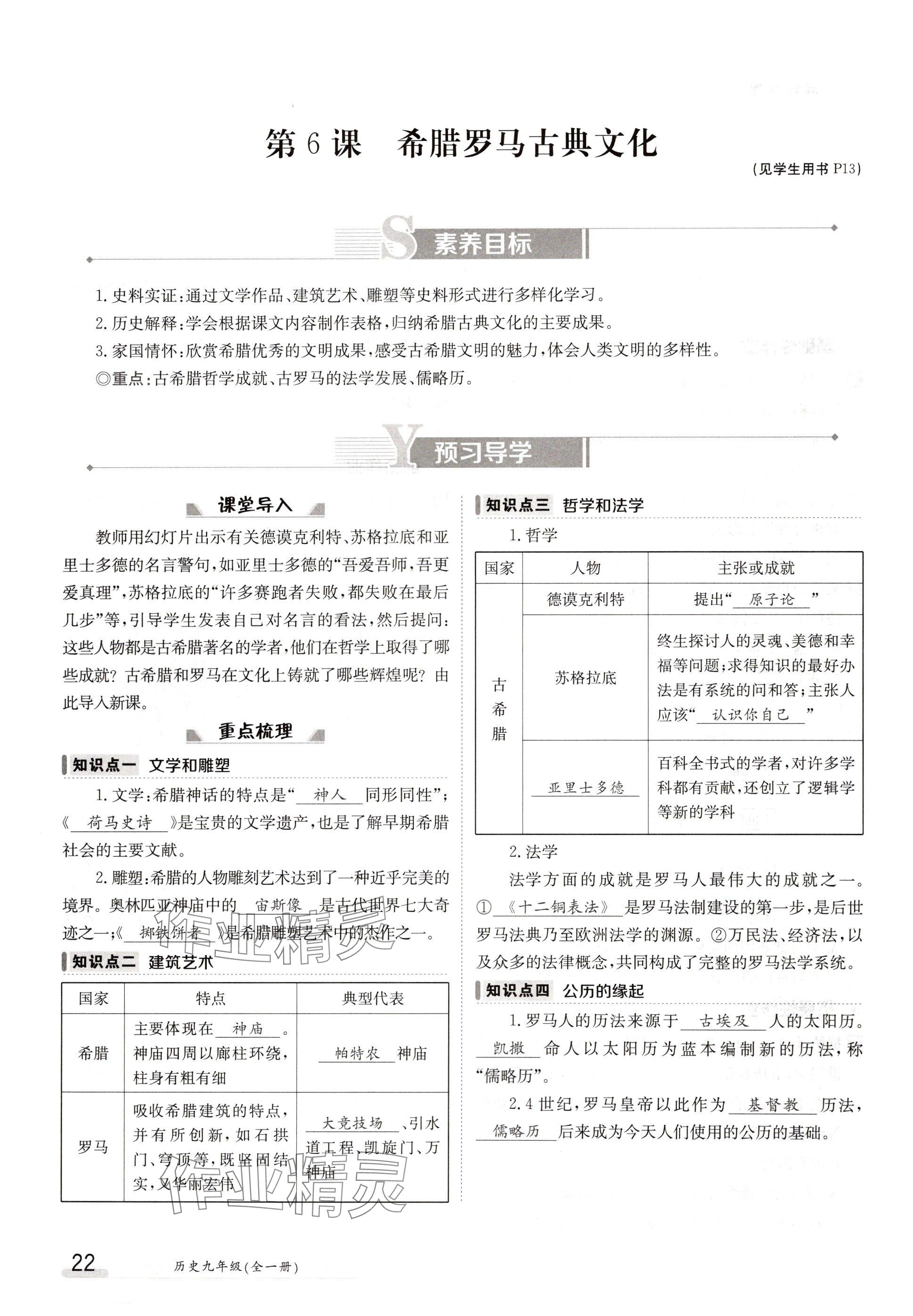 2024年金太陽導(dǎo)學(xué)案九年級歷史全一冊人教版 參考答案第22頁