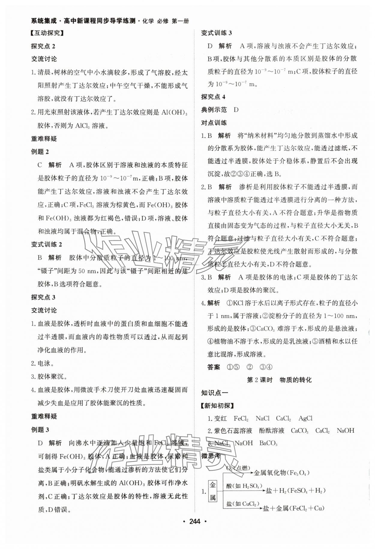 2024年系统集成新课程同步导学练测高中化学必修第一册人教版 参考答案第2页