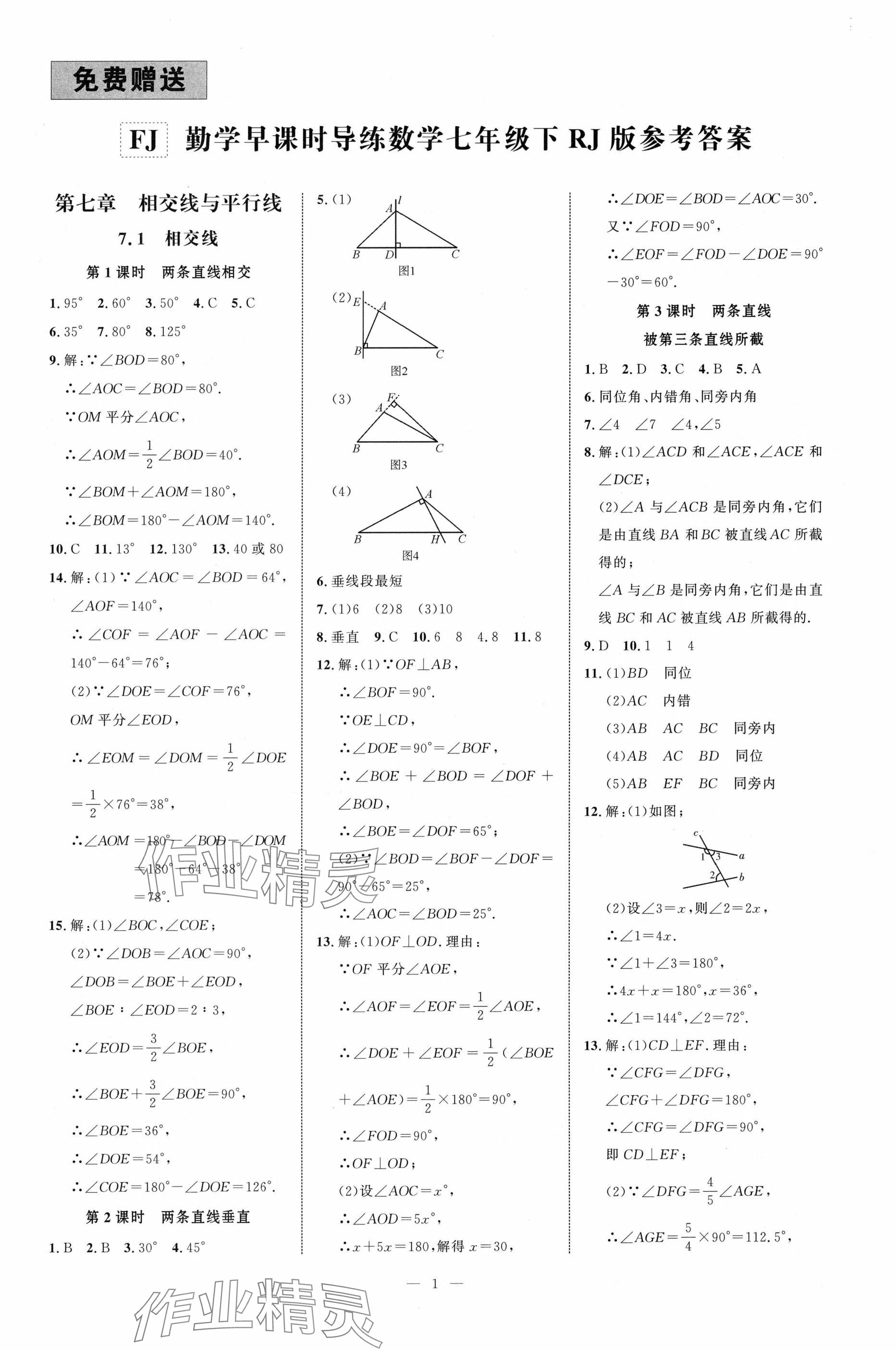 2025年勤學早校本作業七年級數學下冊人教版福建專版 參考答案第1頁