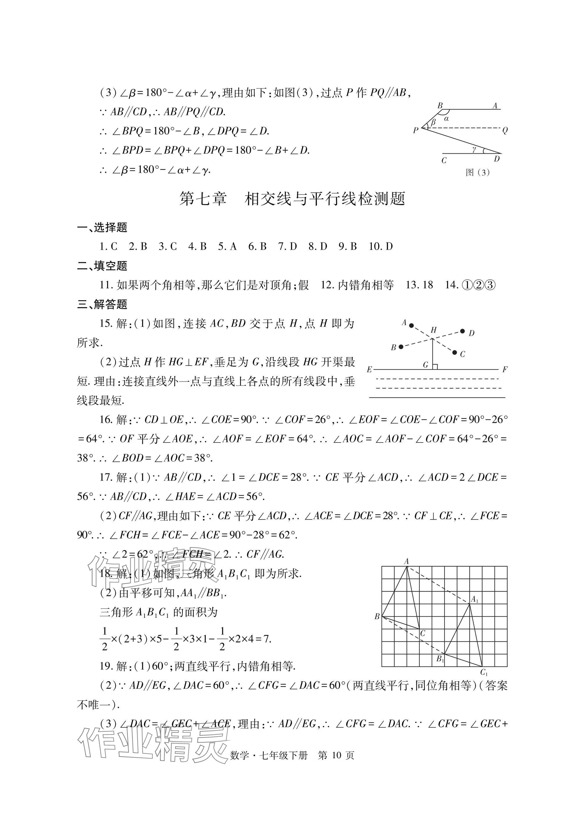 2025年自主學習指導課程與測試七年級數學下冊人教版 參考答案第10頁