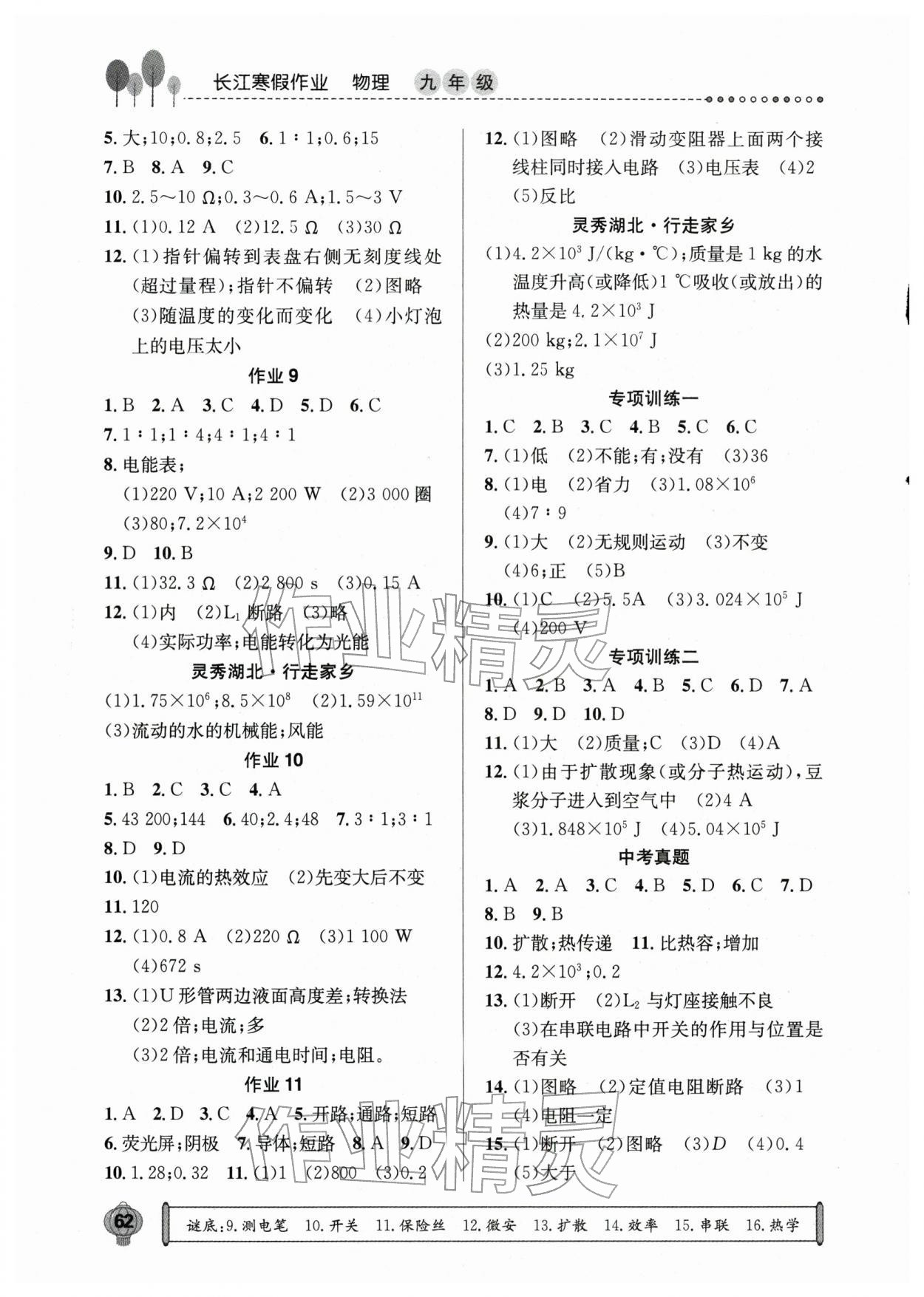 2026年长江寒假作业崇文书局九年级物理北师大版&nbsp;第2页