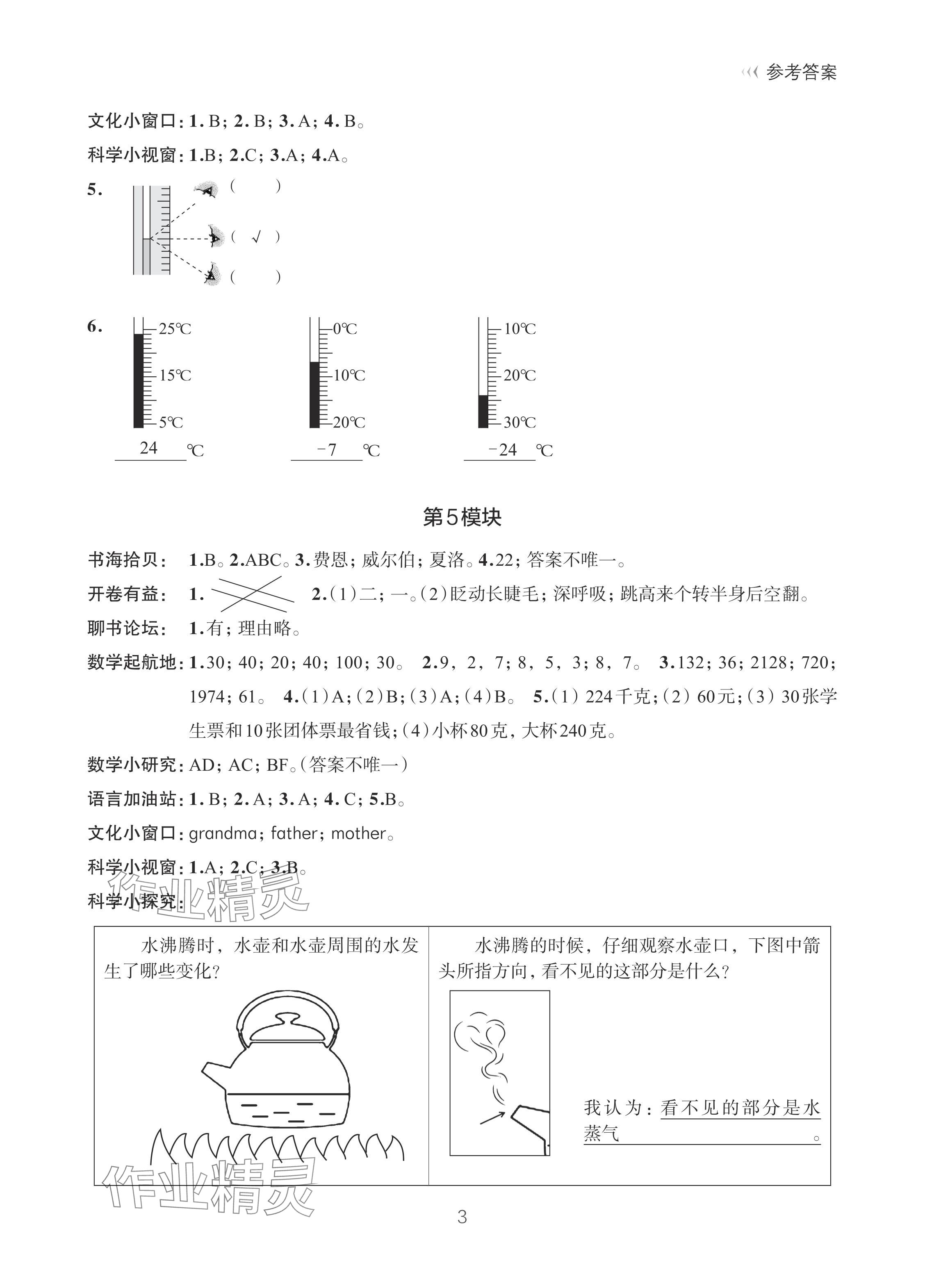 2024年暑假學習樂園浙江科學技術出版社三年級合訂本 參考答案第3頁