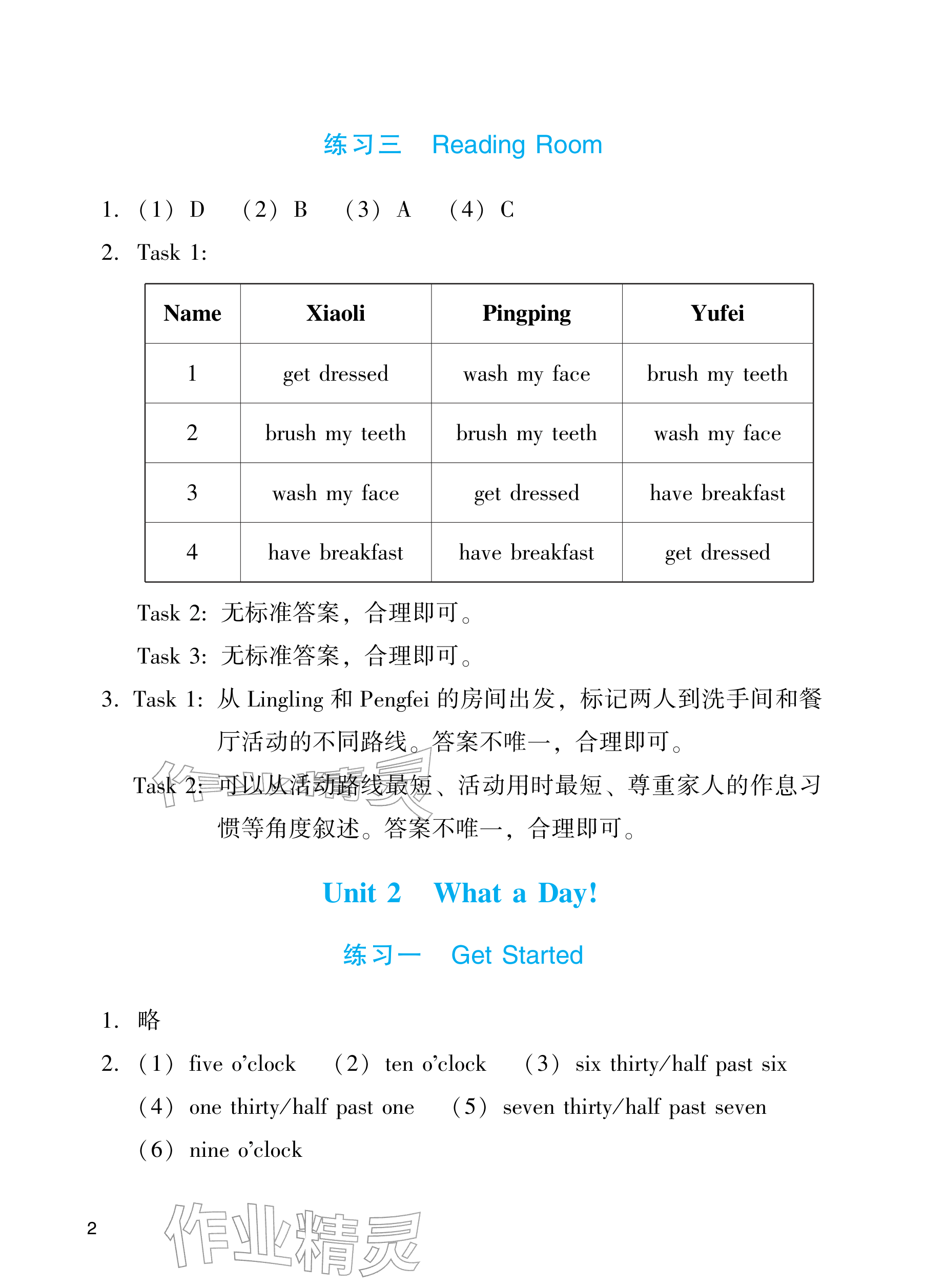 2026年阳光学业评价三年级英语下册教科版&nbsp;参考答案第2页