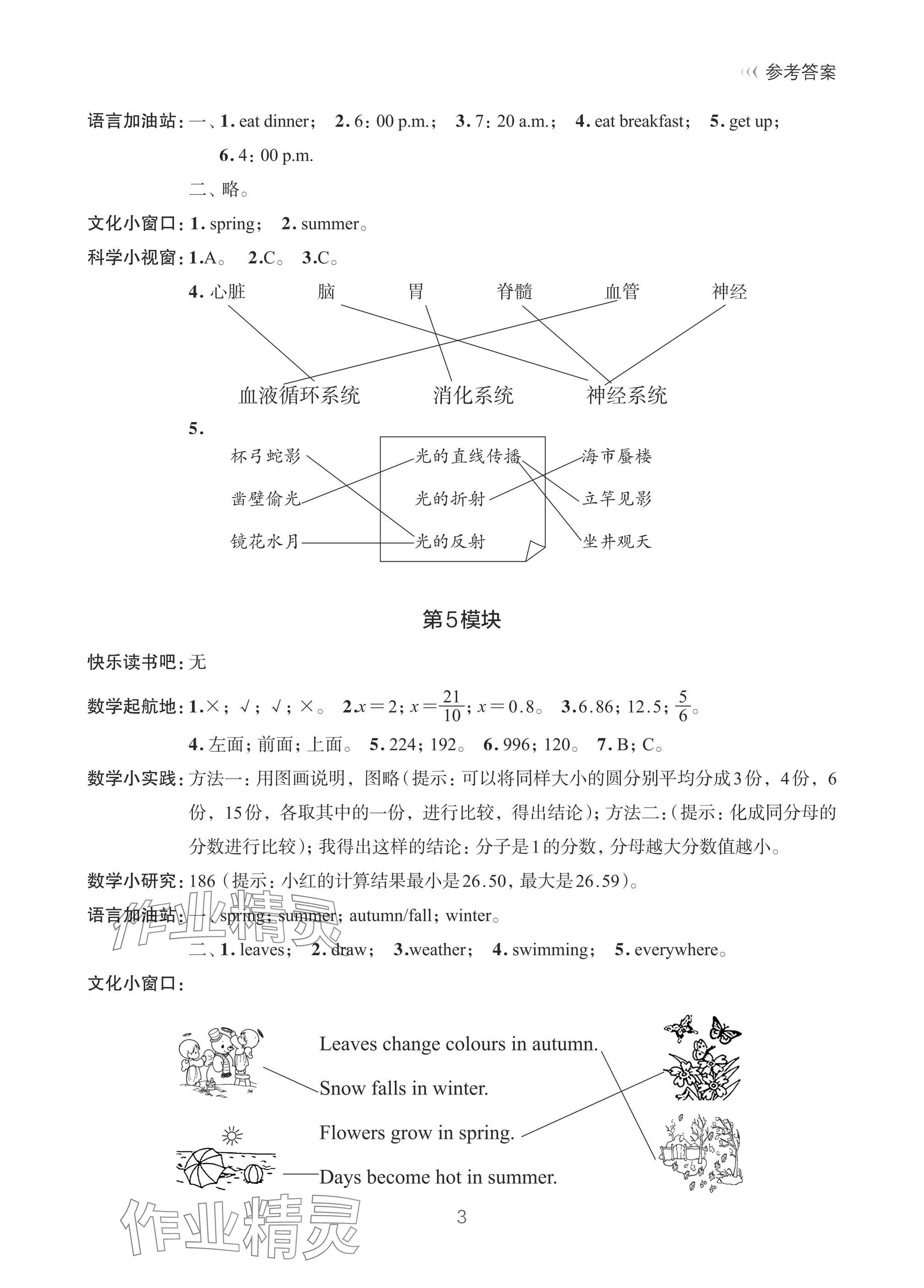 2025年暑假学习乐园浙江科学技术出版社五年级 参考答案第3页