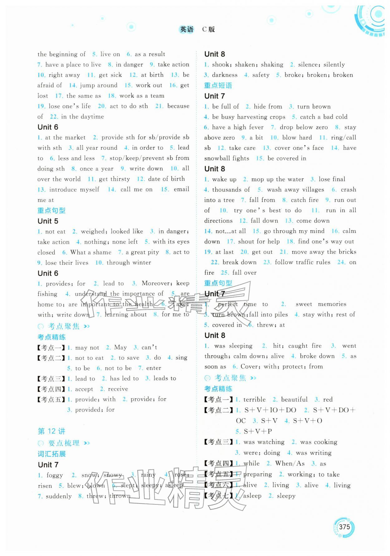 2026年中考先锋中考总复习英语译林版&nbsp;参考答案第8页