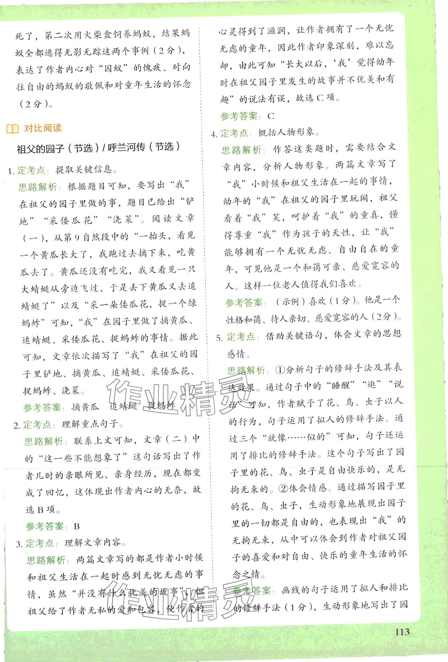 2024年閱讀理解與答題模板五年級語文下冊人教版 第4頁