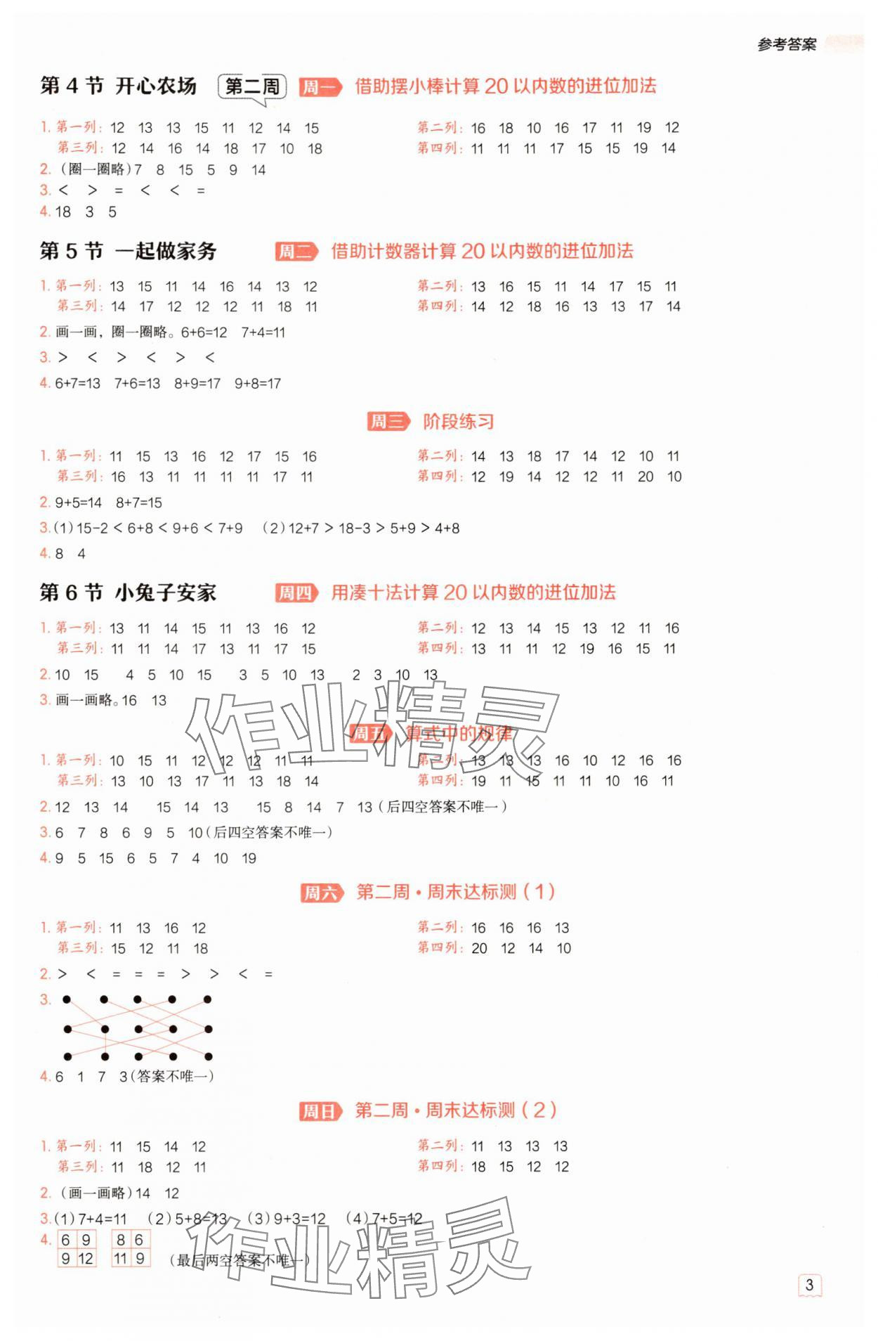 2025年星级口算天天练一年级数学下册北师大版 参考答案第2页
