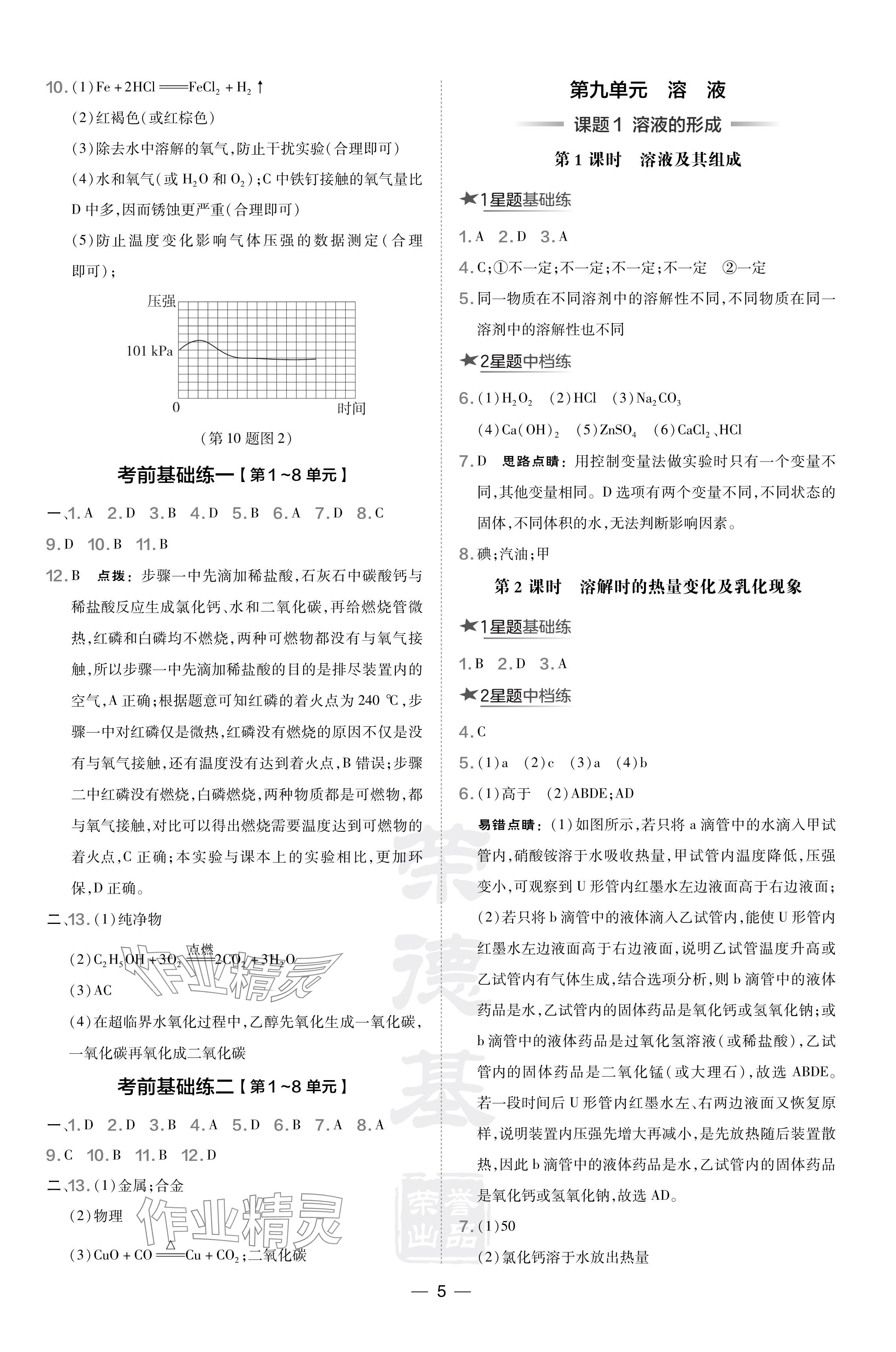 2024年點(diǎn)撥訓(xùn)練九年級(jí)化學(xué)下冊(cè)人教版安徽專版 參考答案第5頁(yè)