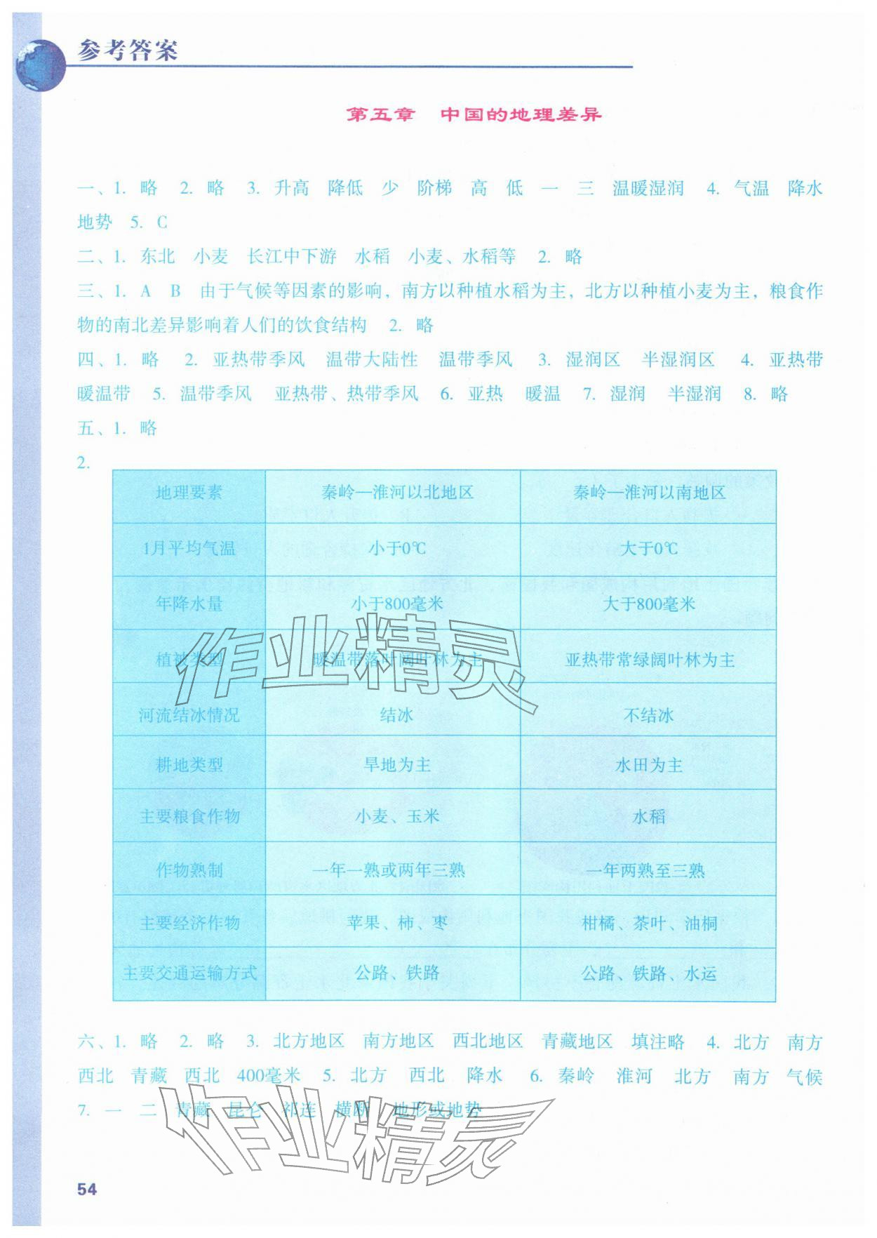 2026年填充图册阳光出版社八年级地理下册人教版&nbsp;参考答案第1页