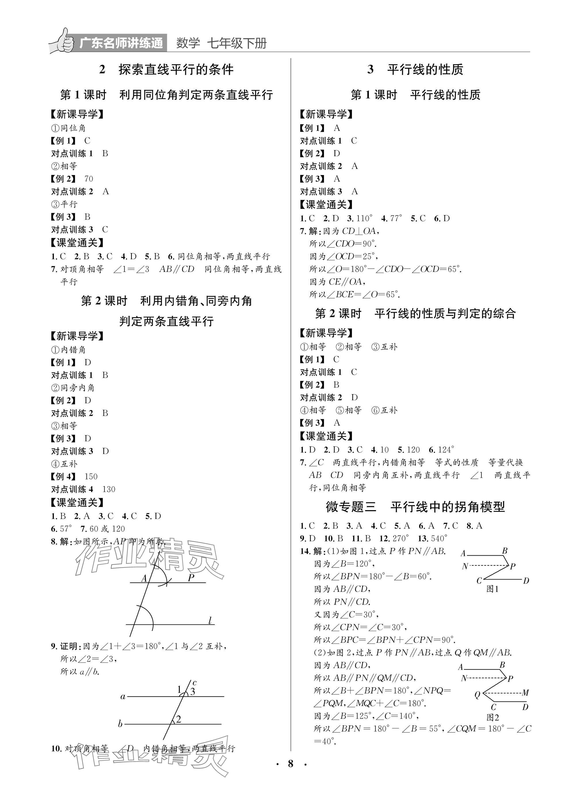 2025年廣東名師講練通七年級數學下冊北師大版深圳專版 參考答案第8頁