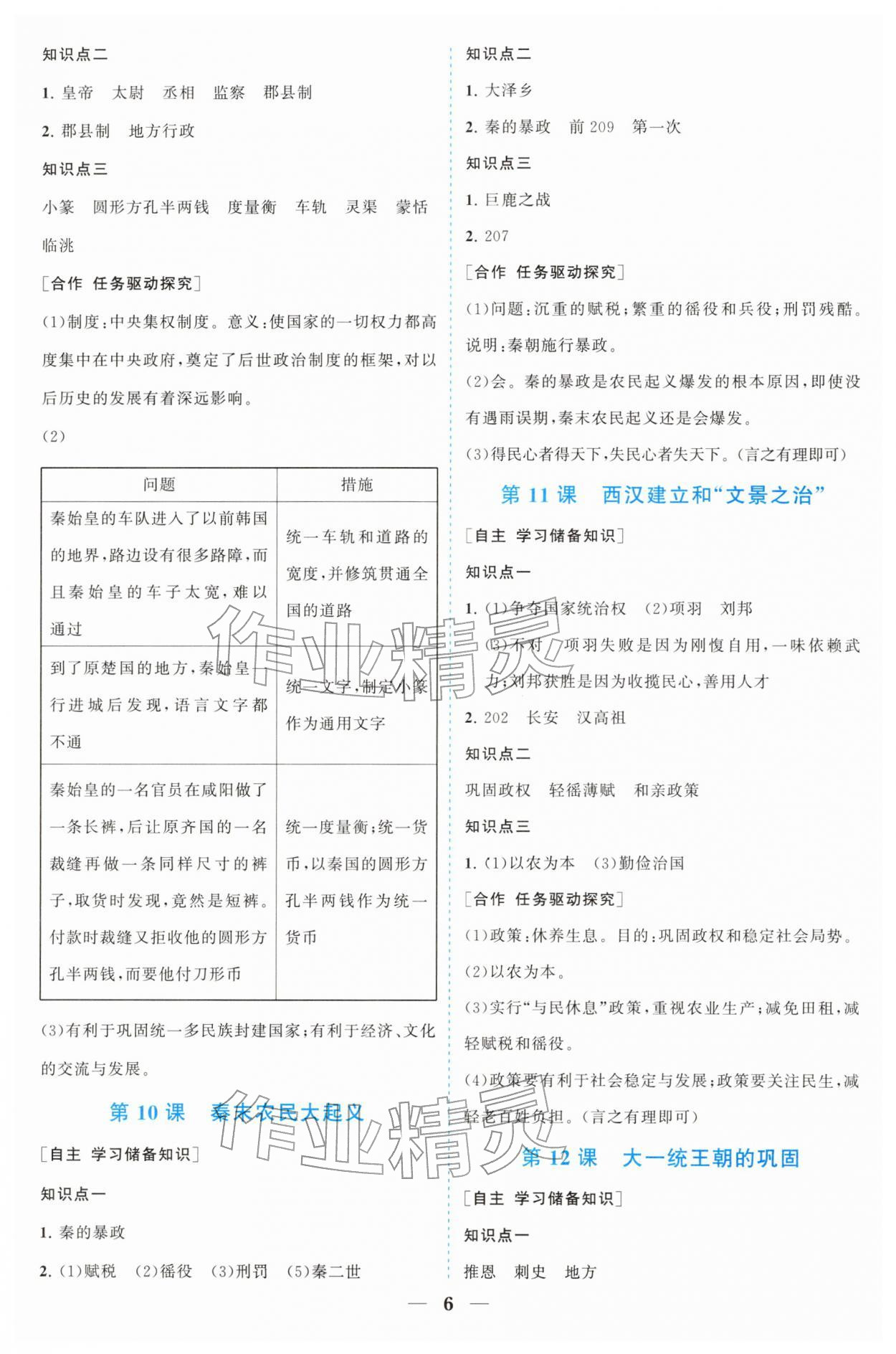 2025年新课程同步练习册七年级历史上册人教版四川专版 参考答案第6页