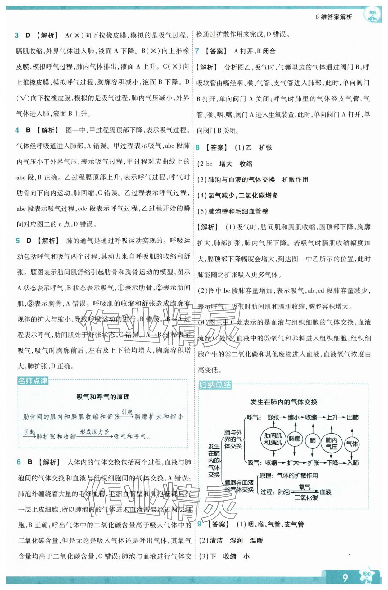 2024年一遍過七年級生物下冊人教版 參考答案第9頁