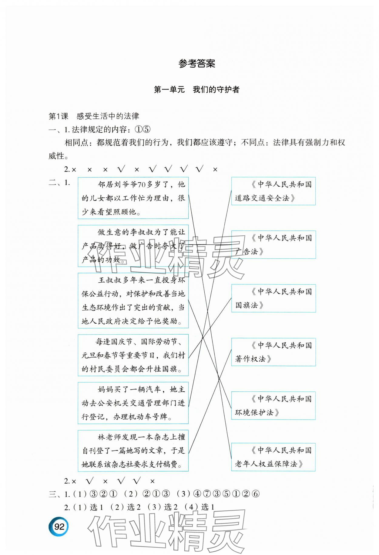 2024年練習(xí)與測試六年級道德與法治上冊人教版陜西專版 參考答案第1頁