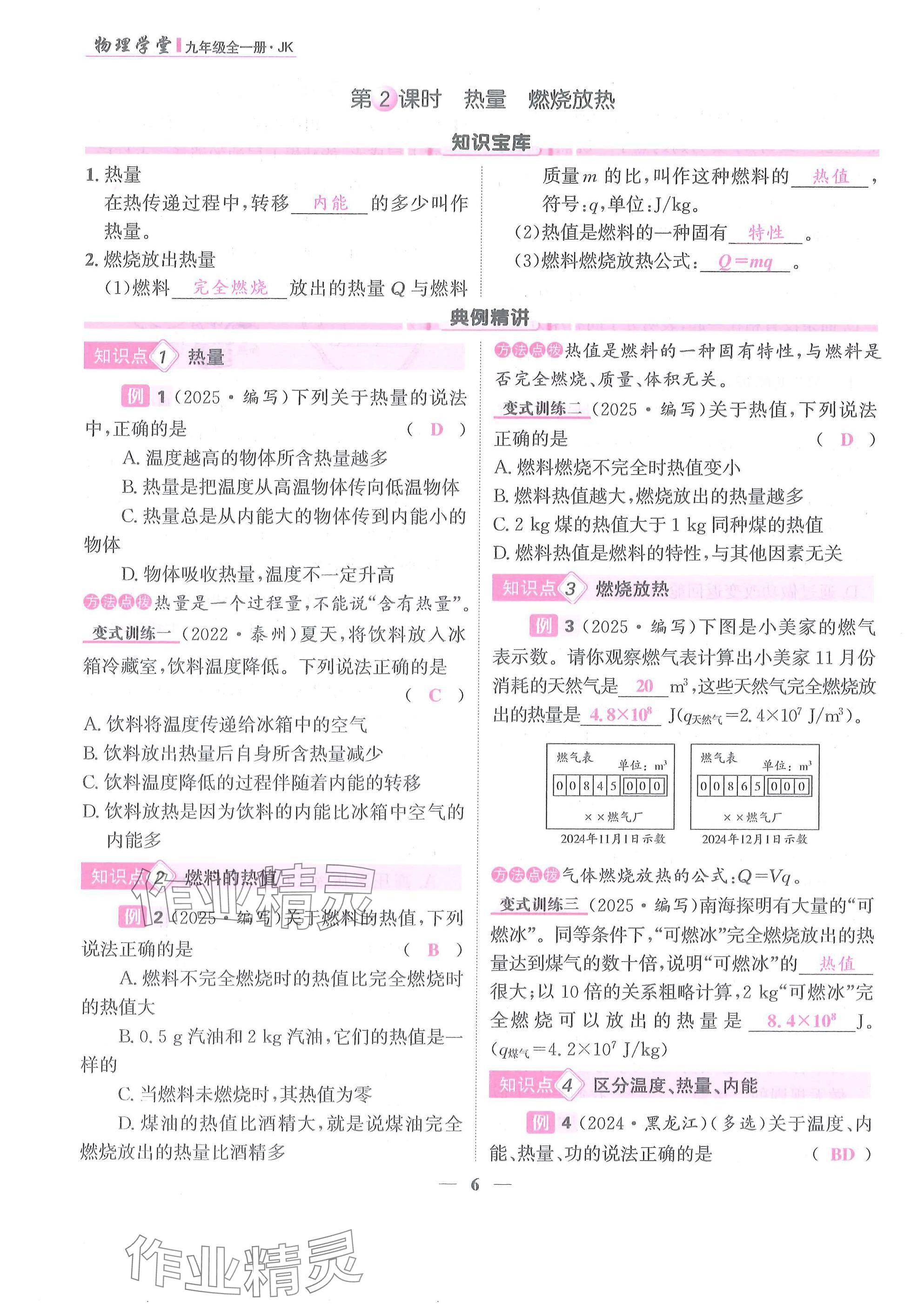 2025年物理学堂九年级全一册教科版 参考答案第6页