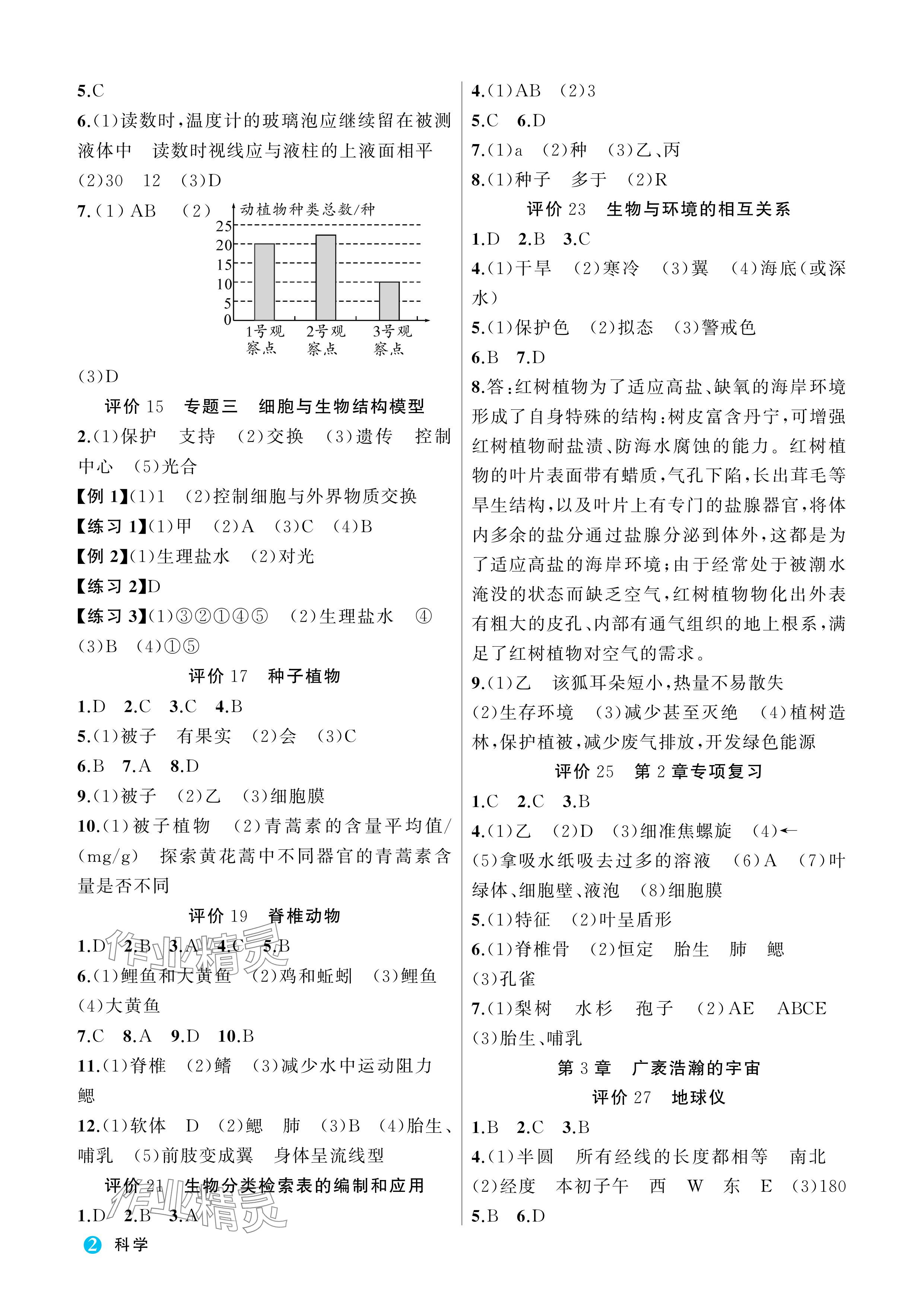 2024年名師面對(duì)面學(xué)科素養(yǎng)評(píng)價(jià)七年級(jí)科學(xué)上冊(cè)浙教版 參考答案第2頁(yè)