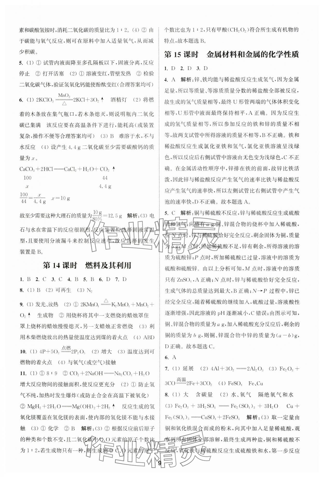 2025年通城學典課時作業(yè)本中考復習化學中考人教版 參考答案第8頁