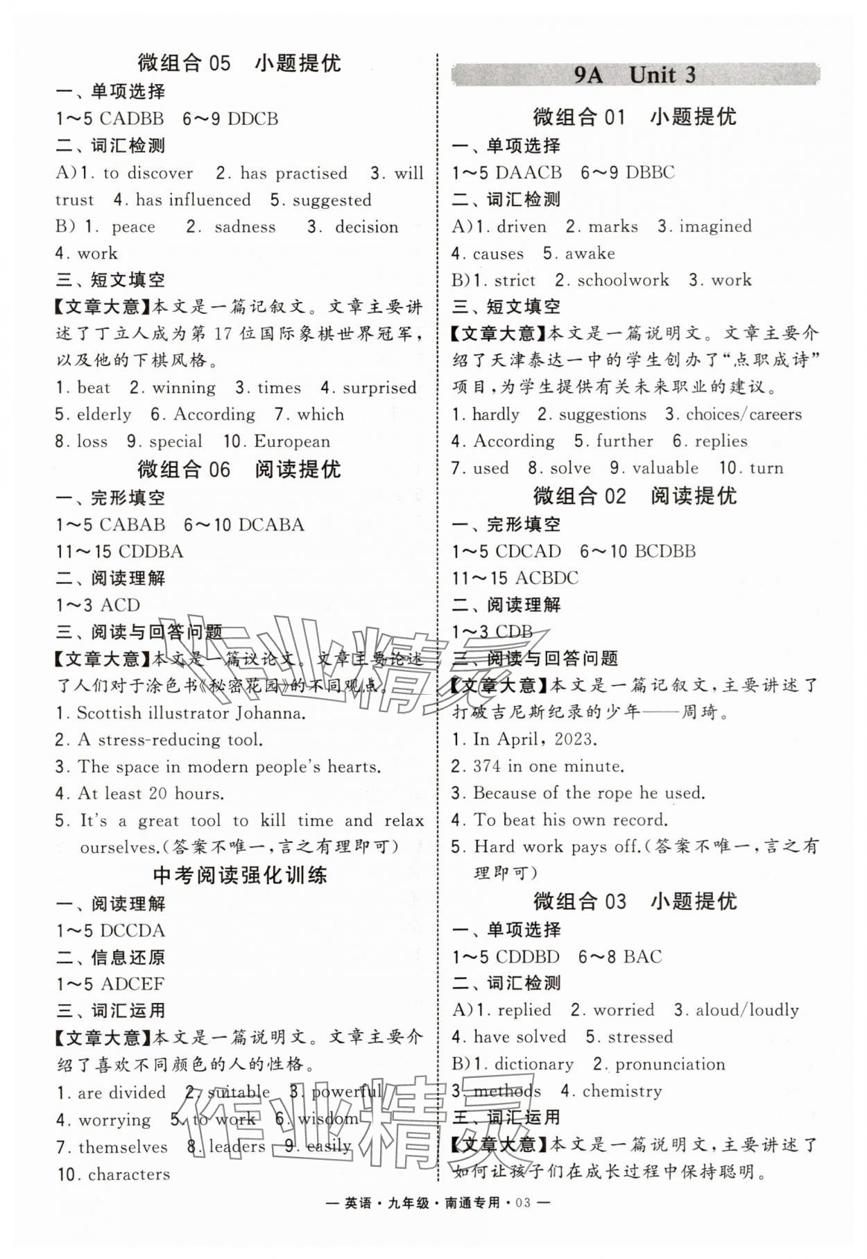 2025年學霸組合訓練九年級英語全一冊譯林版南通專版&nbsp;第3頁
