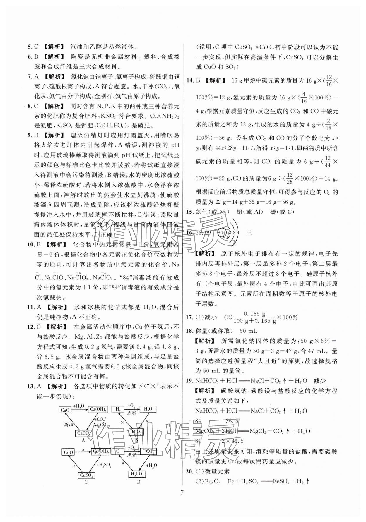 2025年金榜名題中考必刷卷化學河南專版 參考答案第7頁