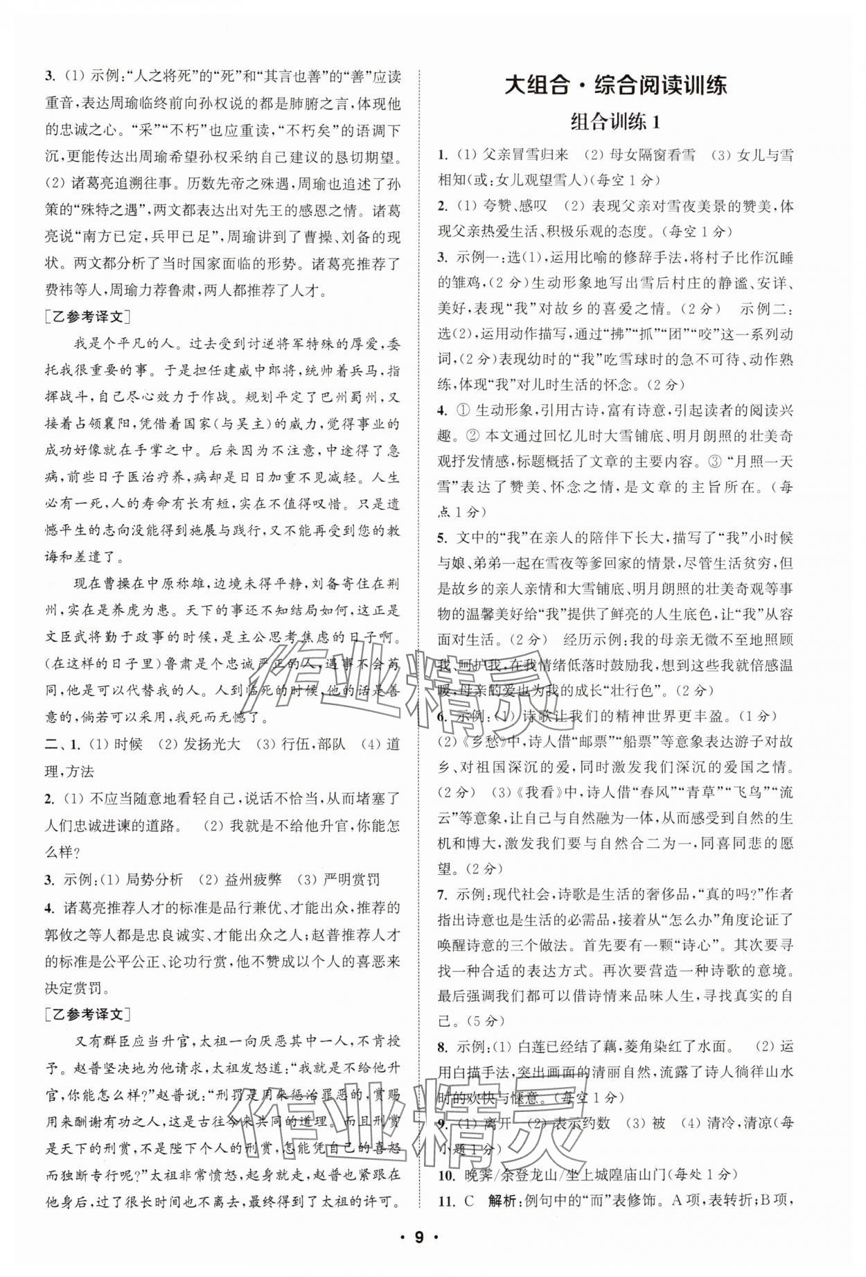 2024年通城学典初中语文阅读组合训练九年级浙江专版 第9页