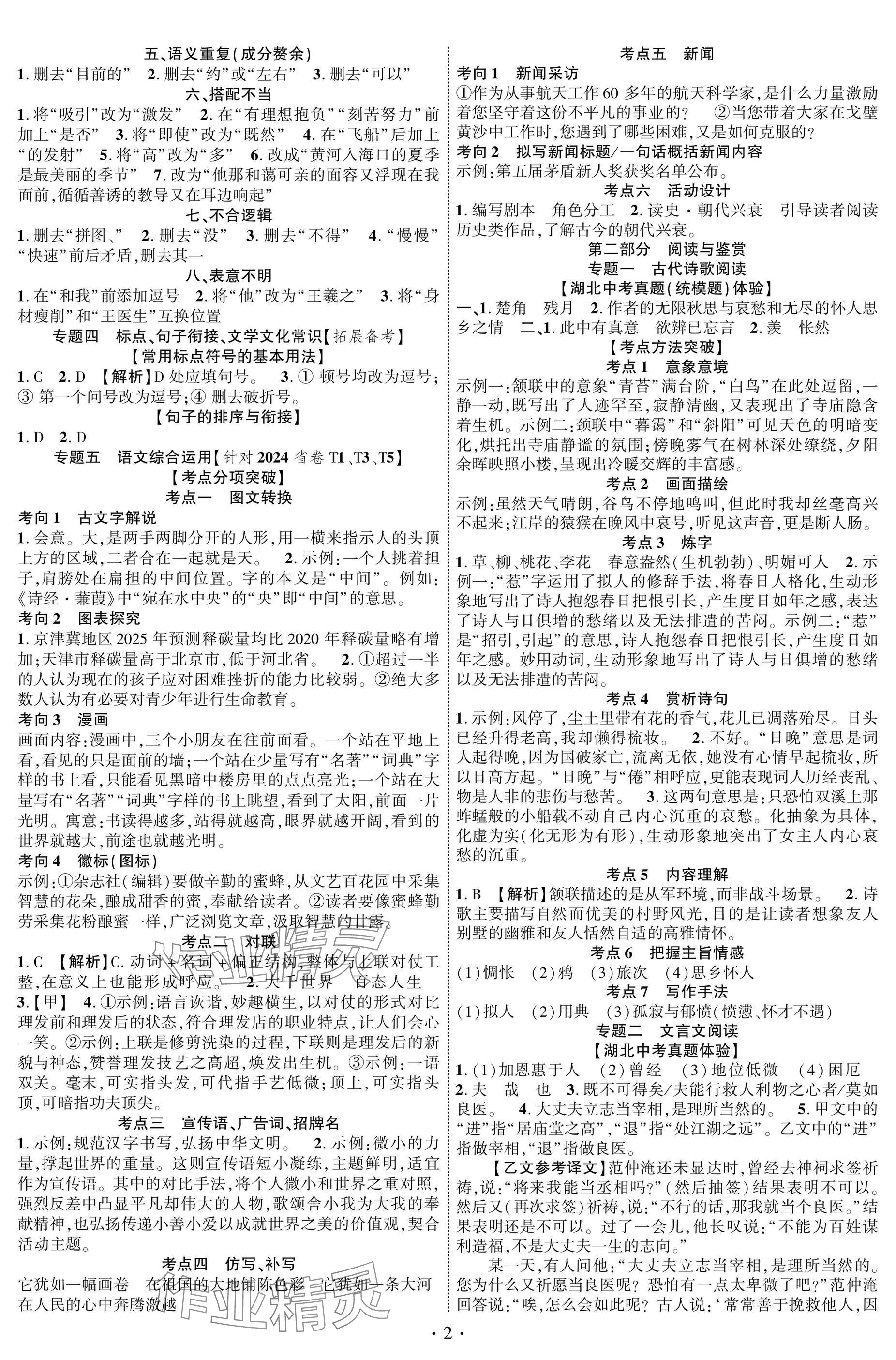 2025年智聯(lián)中考語(yǔ)文湖北專版 參考答案第2頁(yè)