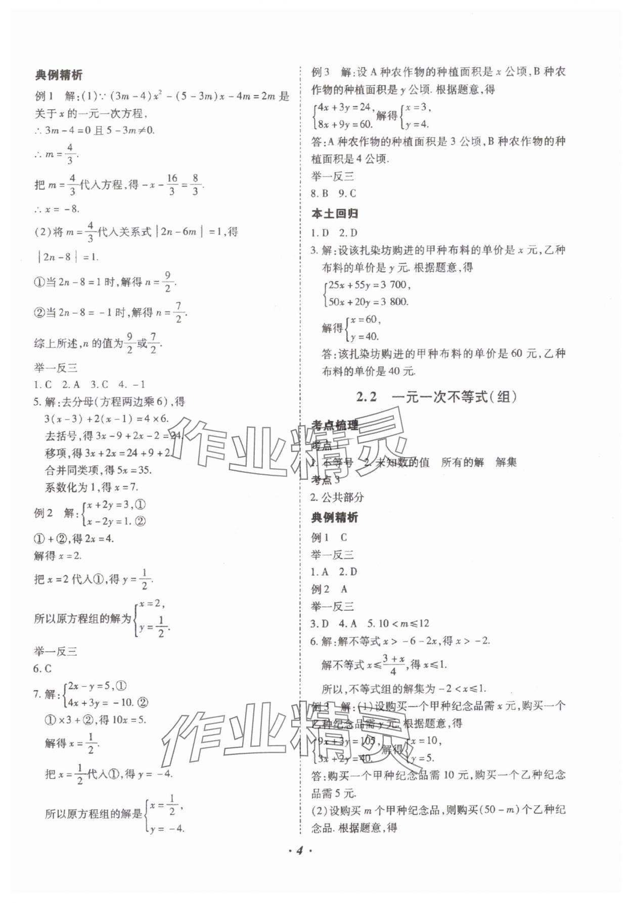 2025年本土攻略精準(zhǔn)復(fù)習(xí)方案數(shù)學(xué)中考云南專版 參考答案第4頁