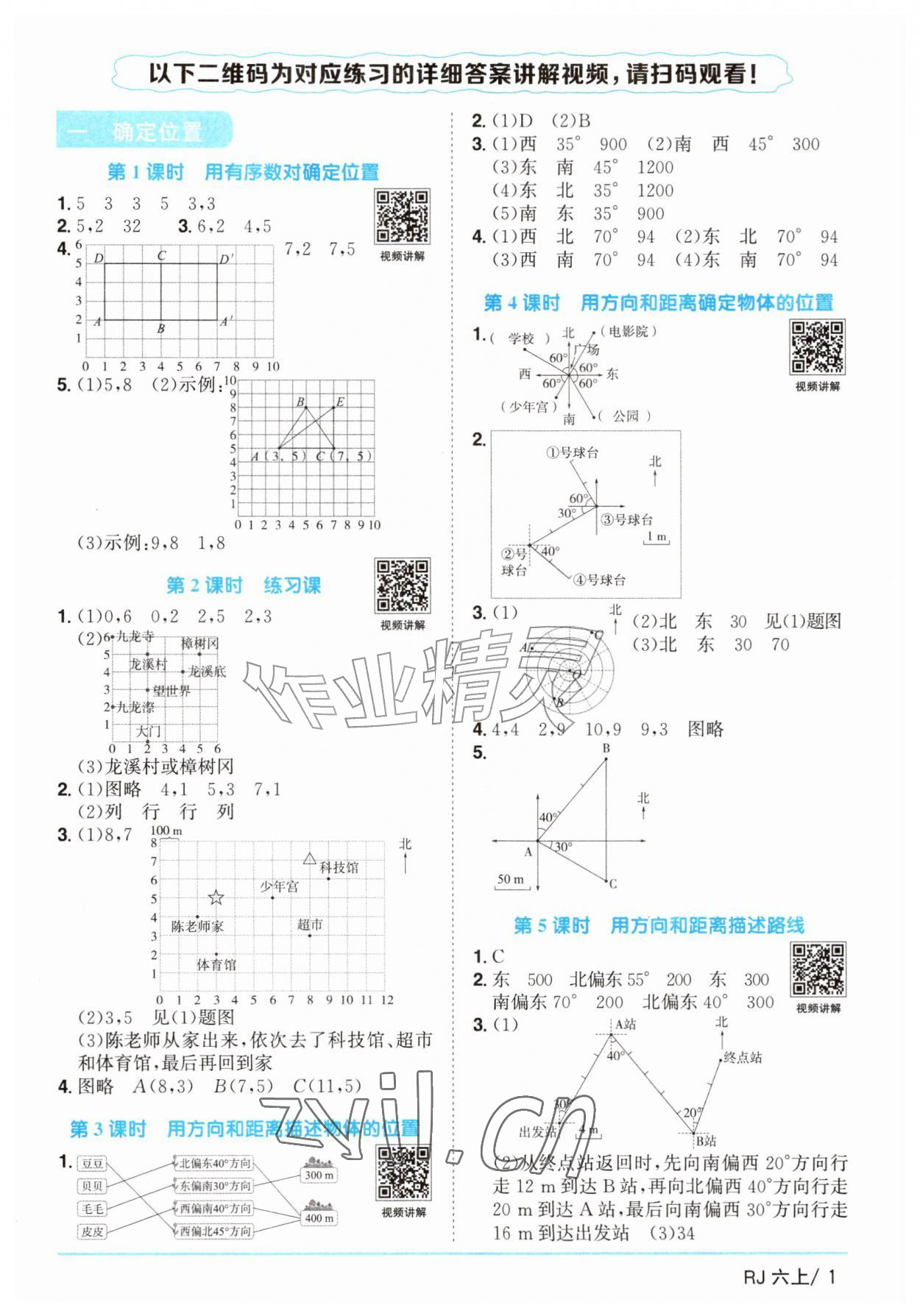 2026年阳光同学课时优化作业六年级数学上册人教版&nbsp;参考答案第1页