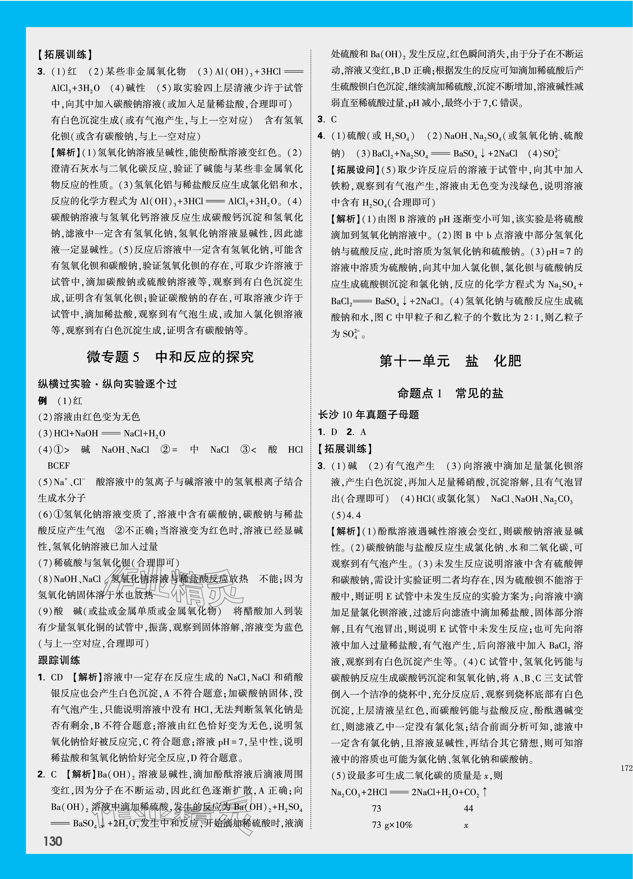 2024年萬唯中考試題研究化學(xué)長沙專版 參考答案第10頁