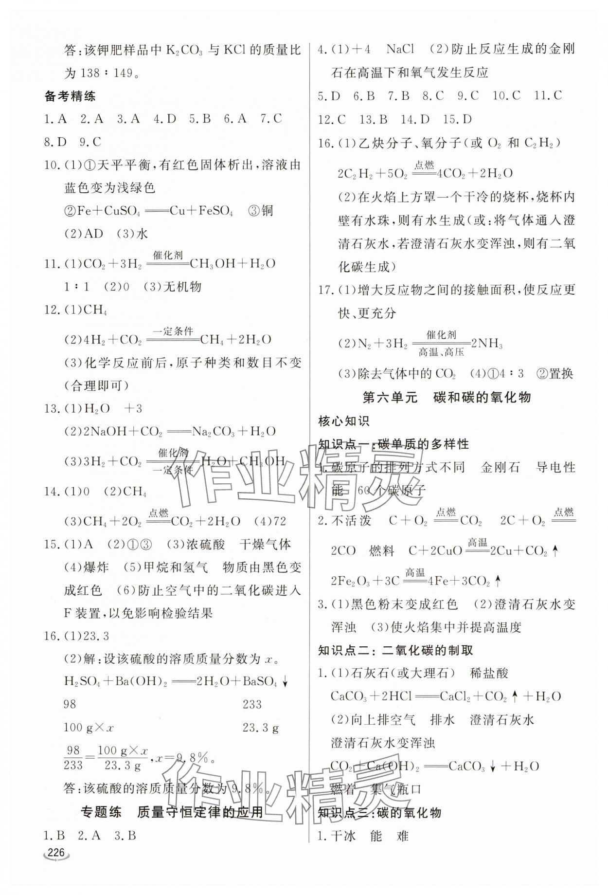 2025年初中學(xué)業(yè)水平考試備考指導(dǎo)化學(xué)中考臨沂專版&nbsp;參考答案第7頁