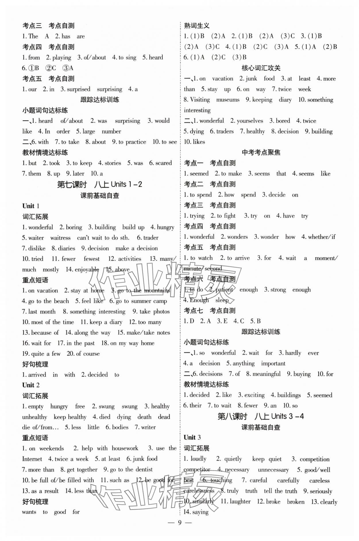 2025年中考必備云南美術出版社英語貴州專版 參考答案第9頁