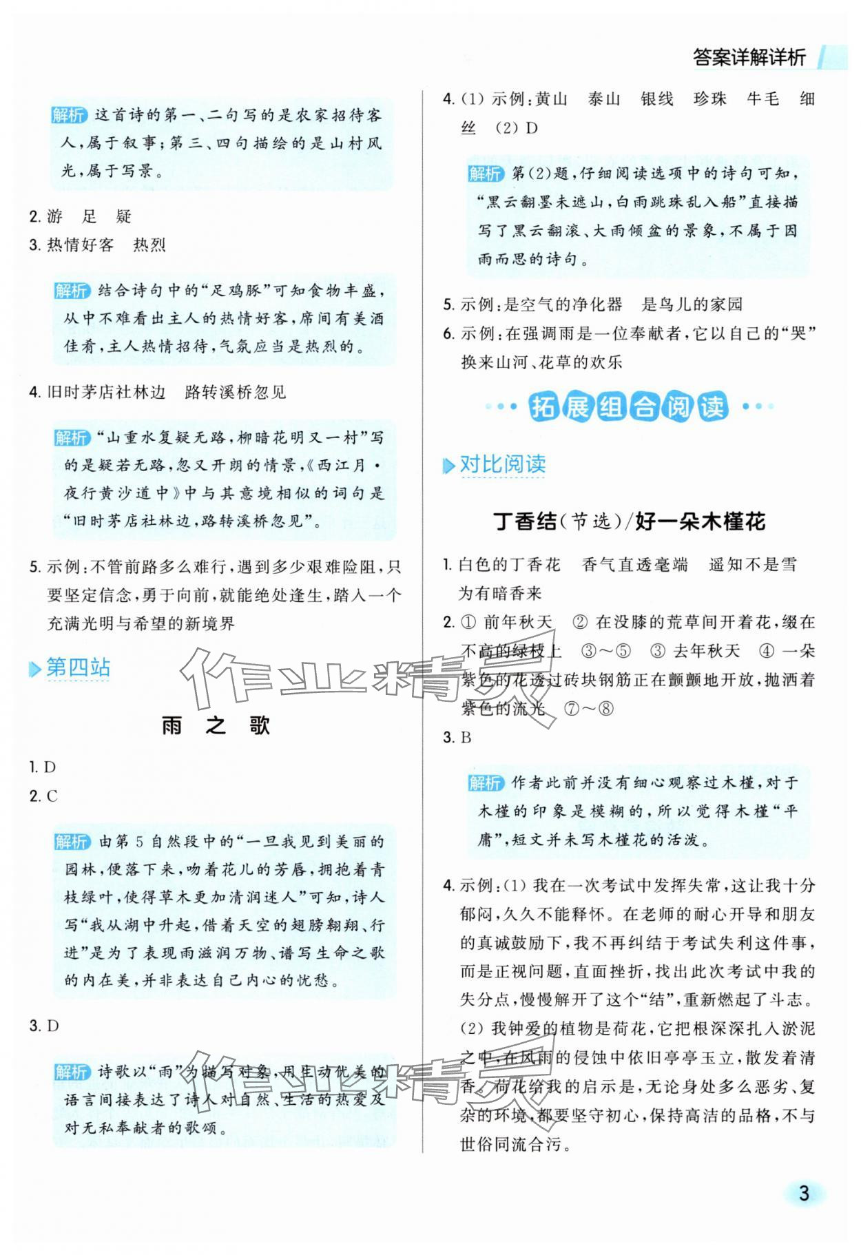 2025年亮点给力同步阅读六年级语文上册人教版 参考答案第3页