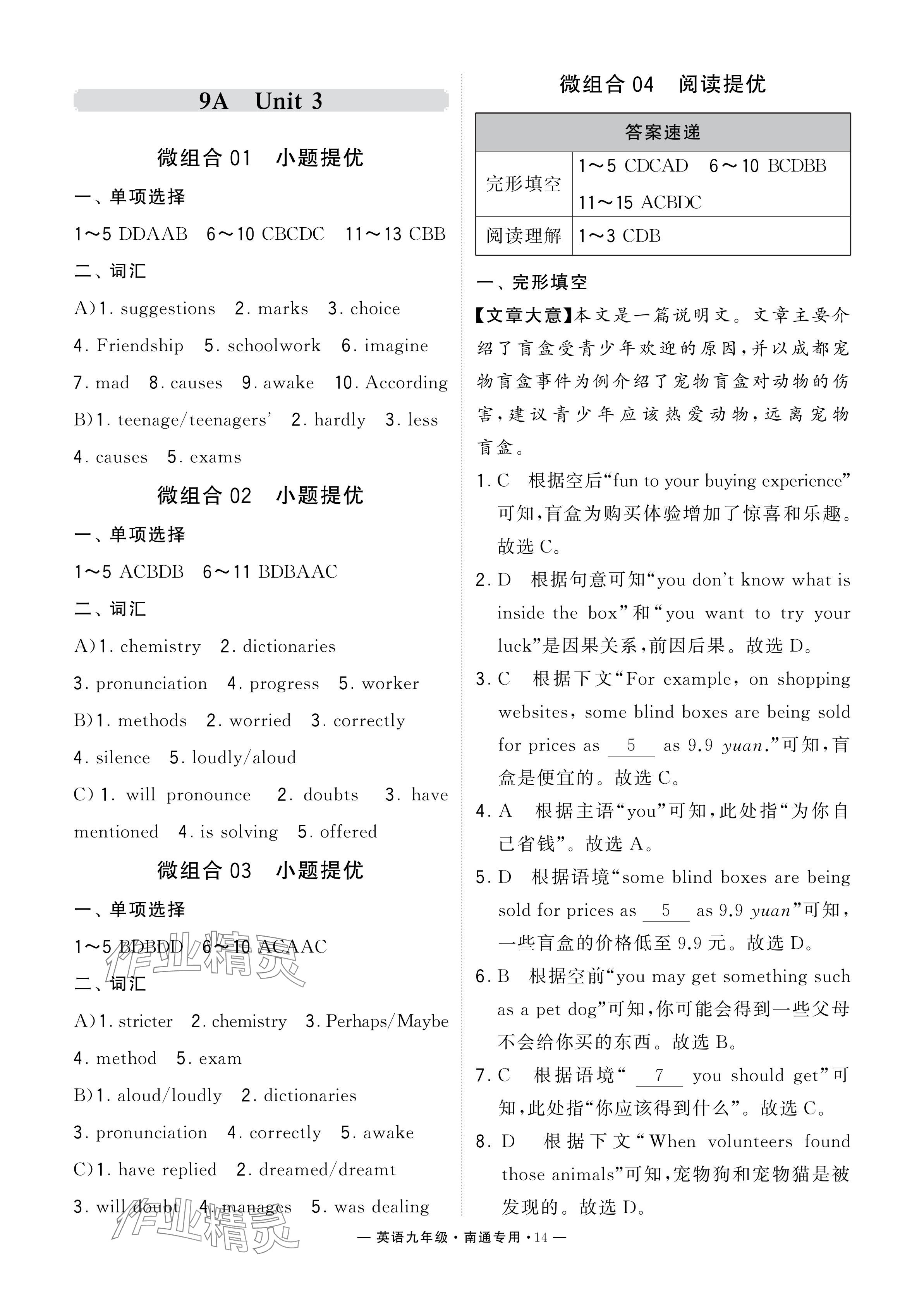 2024年學(xué)霸組合訓(xùn)練九年級(jí)英語(yǔ)全一冊(cè)譯林版南通專(zhuān)版 參考答案第14頁(yè)