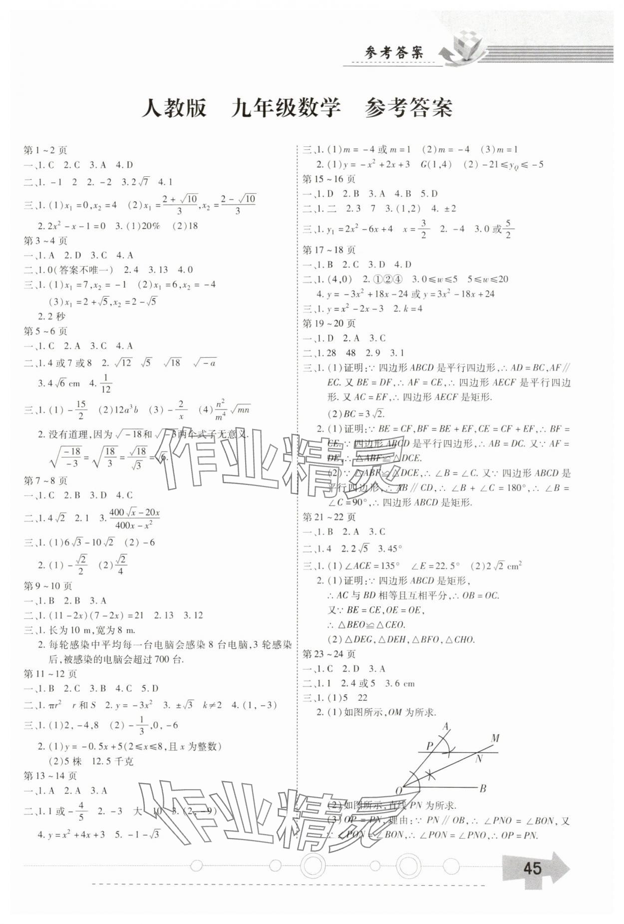 2025年智趣寒假作业九年级数学人教版 第1页