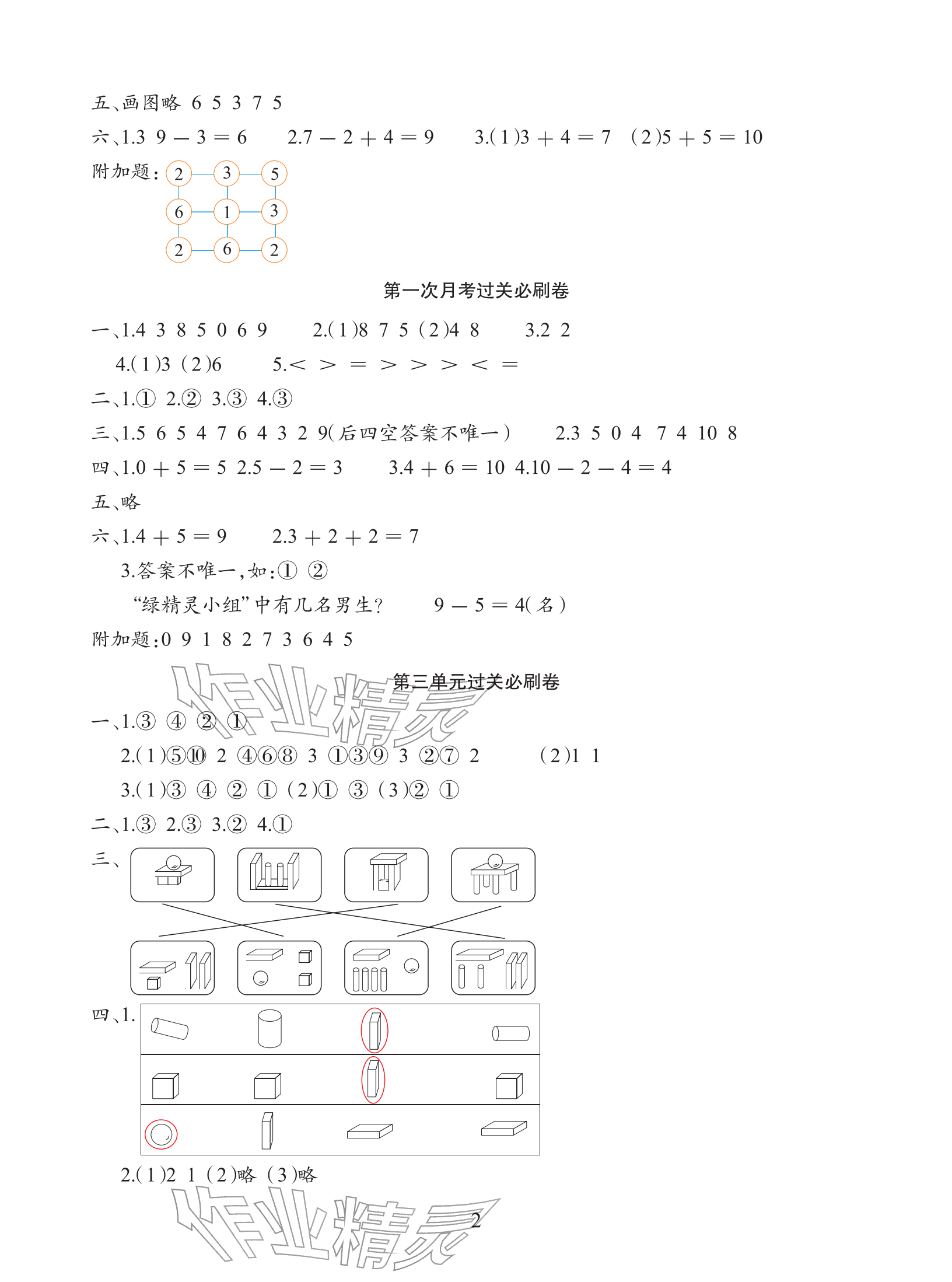 2025年滿分必刷新卷一年級(jí)數(shù)學(xué)上冊(cè)人教版&nbsp;參考答案第2頁