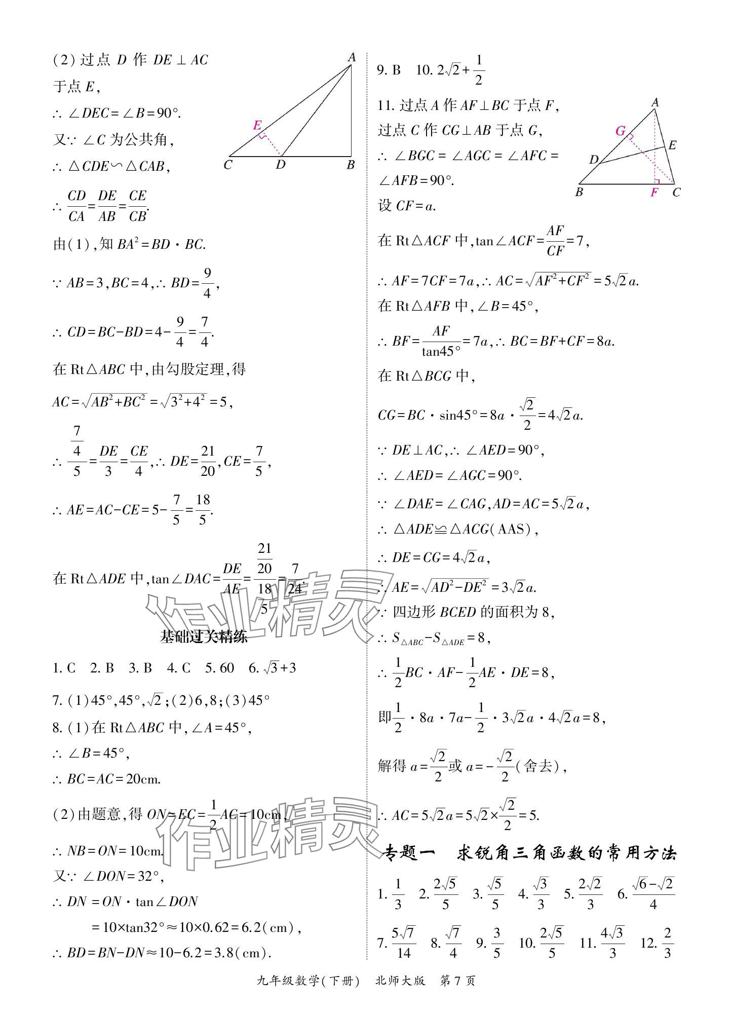 2025年啟航新課堂九年級(jí)數(shù)學(xué)下冊(cè)北師大版 參考答案第7頁(yè)