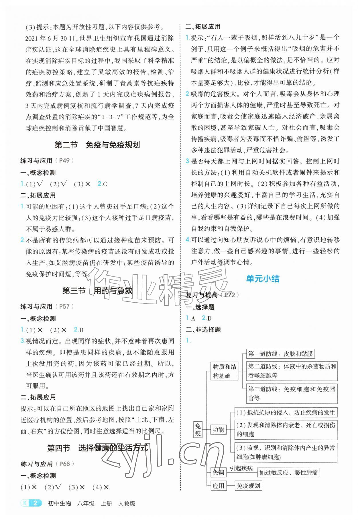 2026年教材课本八年级生物上册人教版&nbsp;参考答案第2页