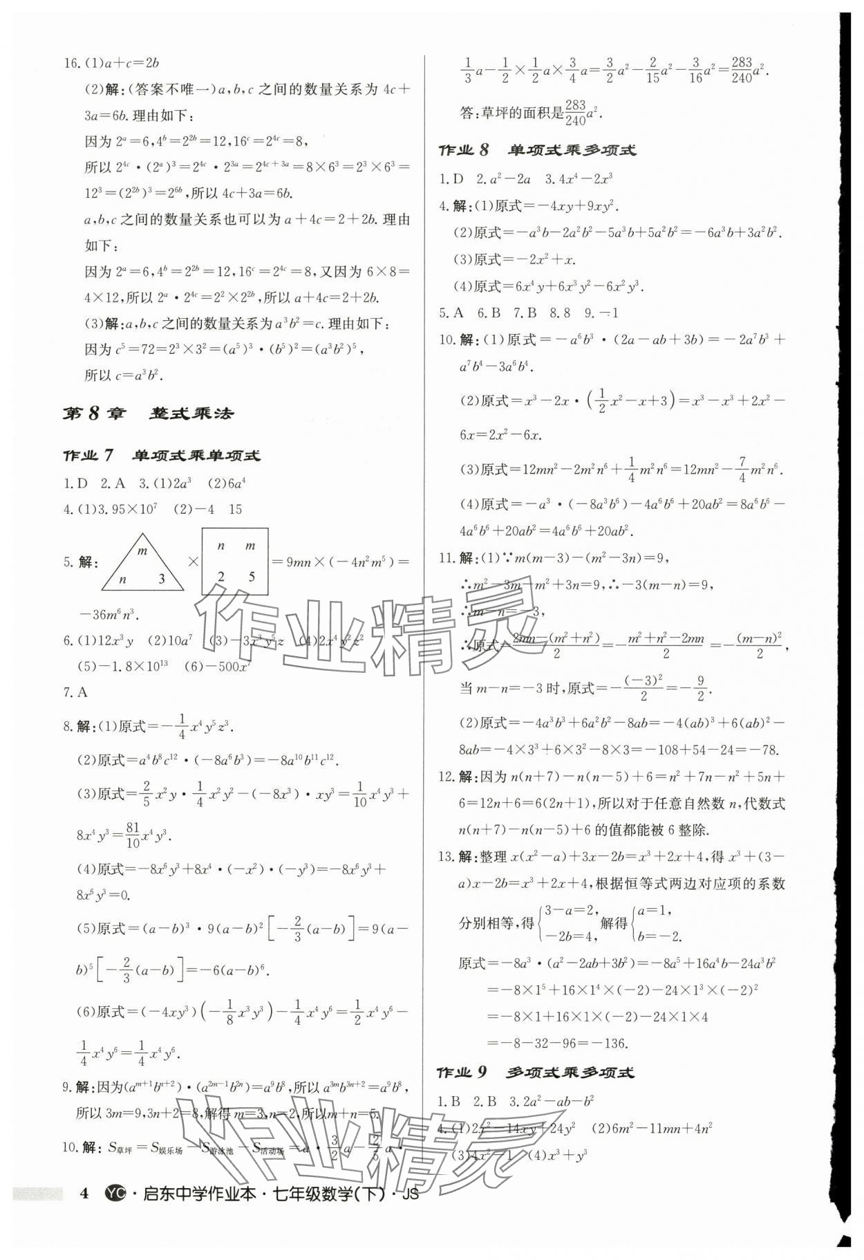 2025年啟東中學(xué)作業(yè)本七年級數(shù)學(xué)下冊蘇科版鹽城專版 第4頁