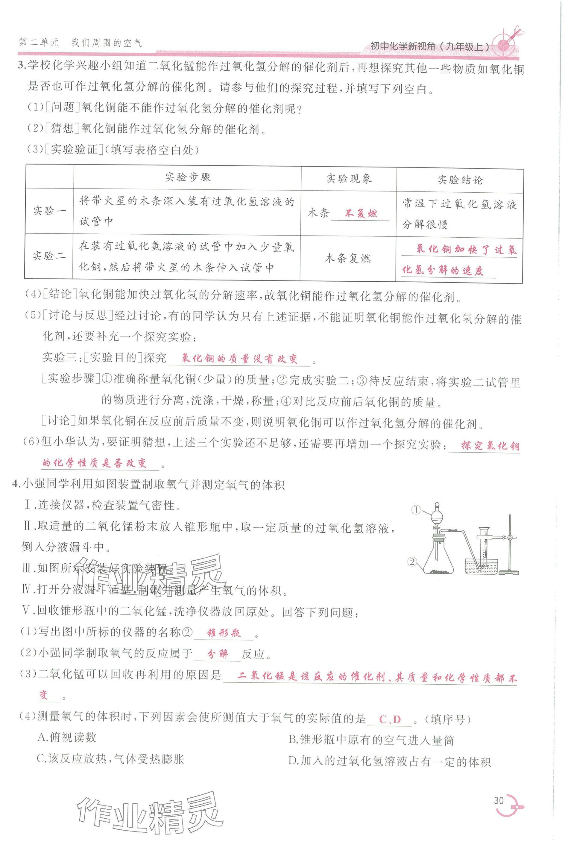 2025年新视角教辅系列丛书九年级化学上册人教版 参考答案第30页
