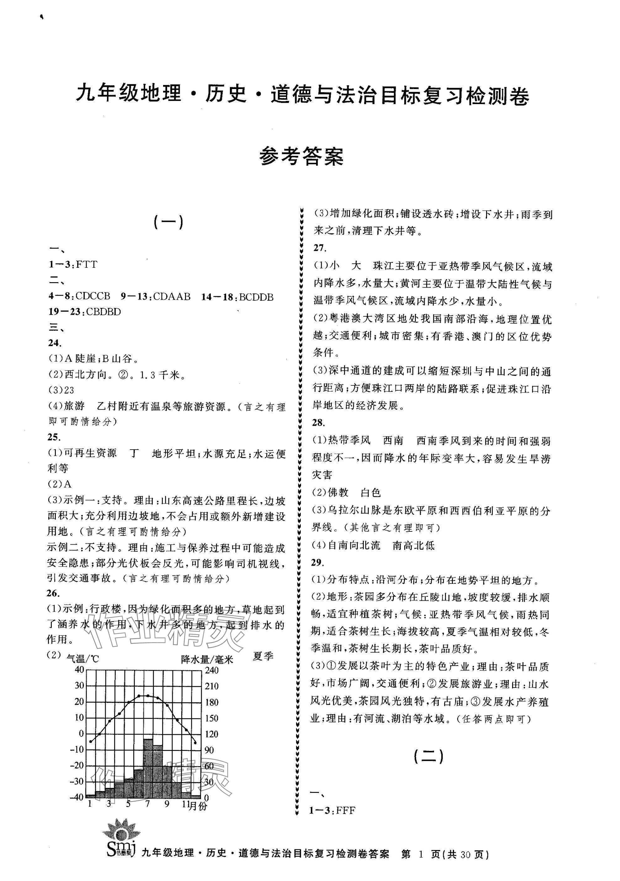 2025年目標復習檢測卷九年級總復習地理歷史道德與法治 參考答案第1頁