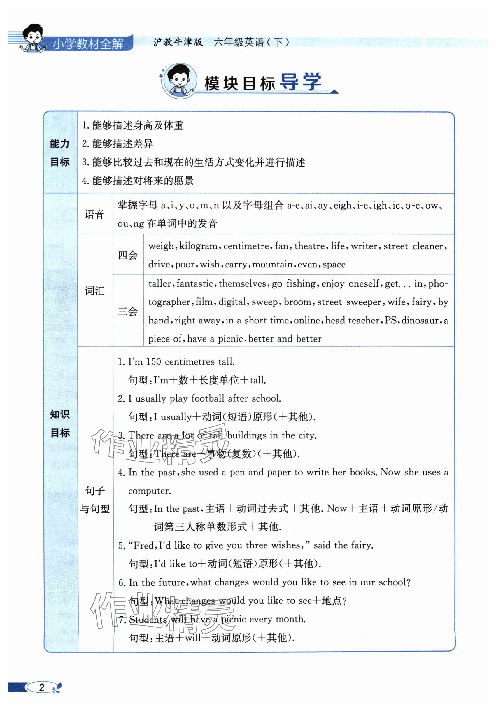 2024年教材課本六年級英語下冊滬教版 參考答案第2頁